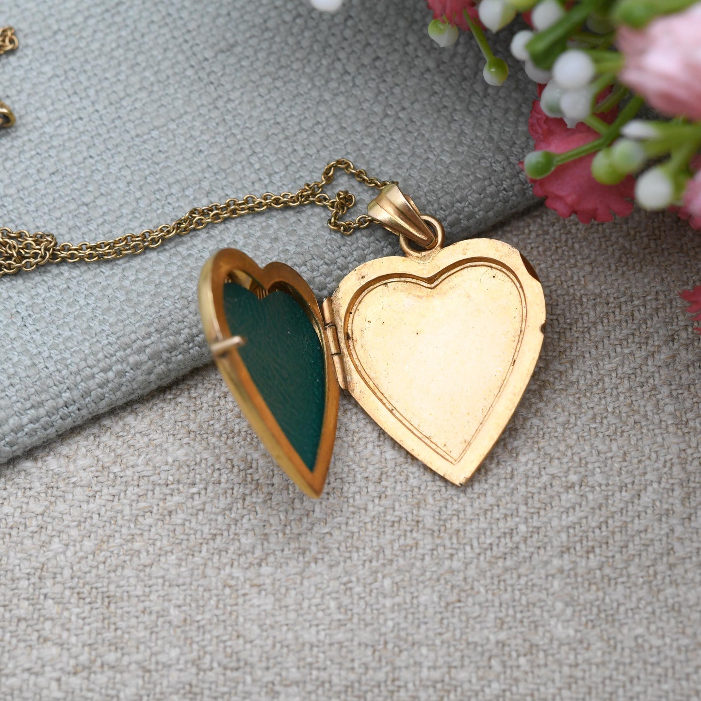 Vintage Rolled Gold Heart Locket Pendant Necklace on Chain by Rodi Wienenberger - Pin Stripe Design