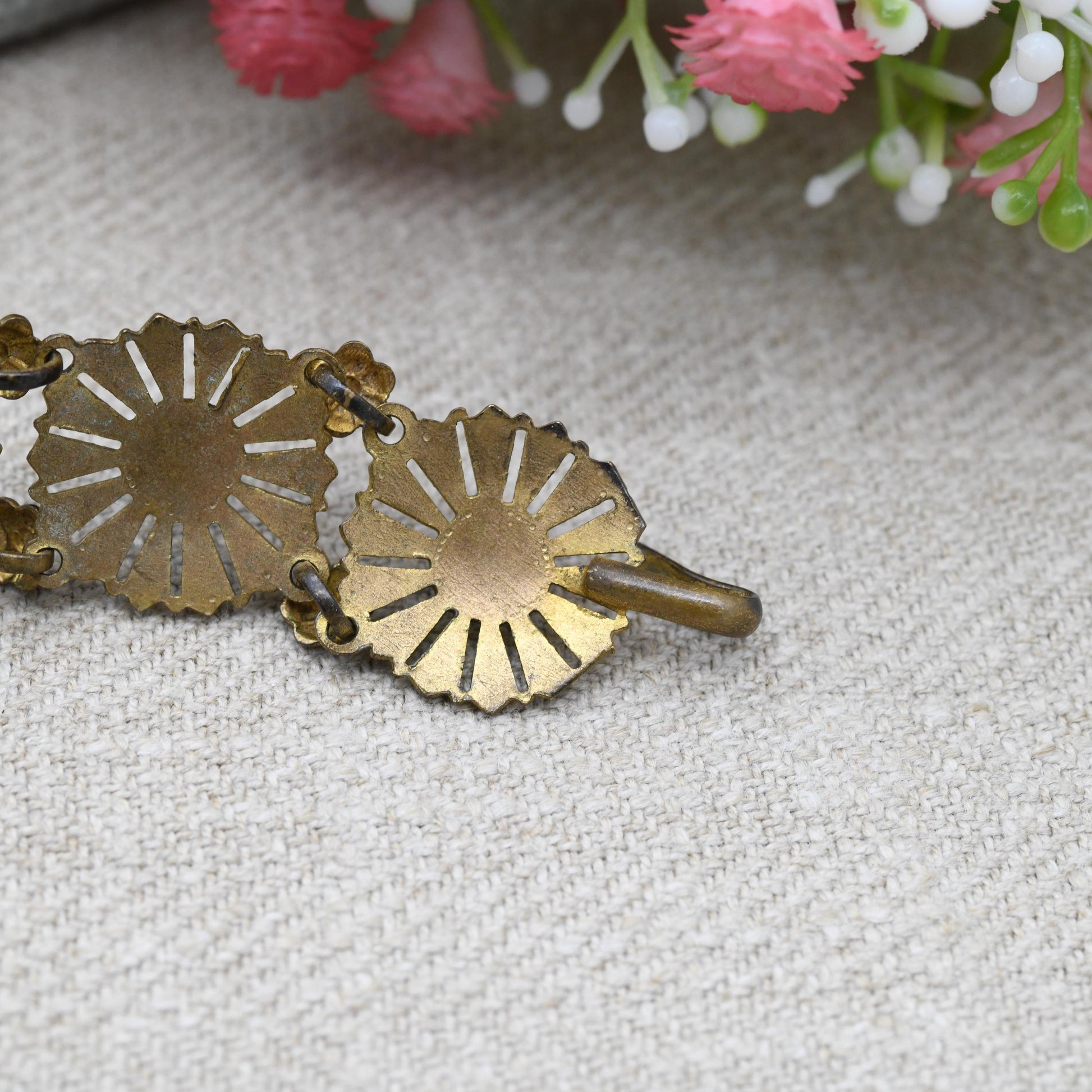 True Vintage Panel Bracelet Faux Turquoise and Imitation Coral c. 1930s