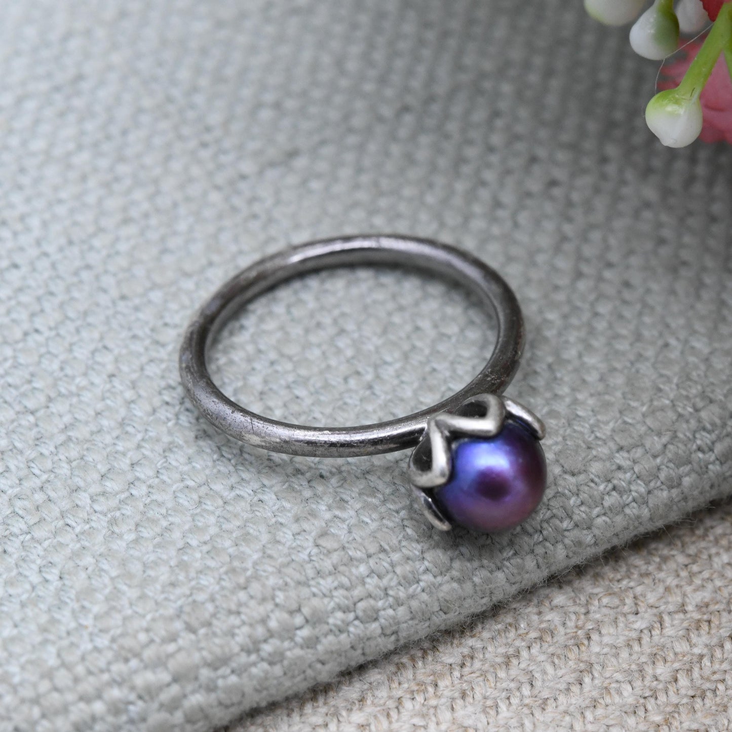 Pandora Sterling Silver Peacock Pearl Ring - Freshwater Pearl | Minimal Everyday Stacking Solitaire | UK Size - K 1/2 | US Size - 5 3/4
