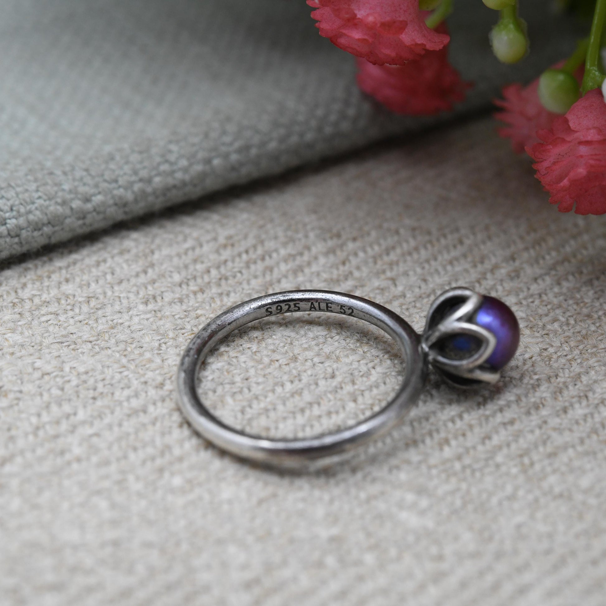 Pandora Sterling Silver Peacock Pearl Ring - Freshwater Pearl | Minimal Everyday Stacking Solitaire | UK Size - K 1/2 | US Size - 5 3/4