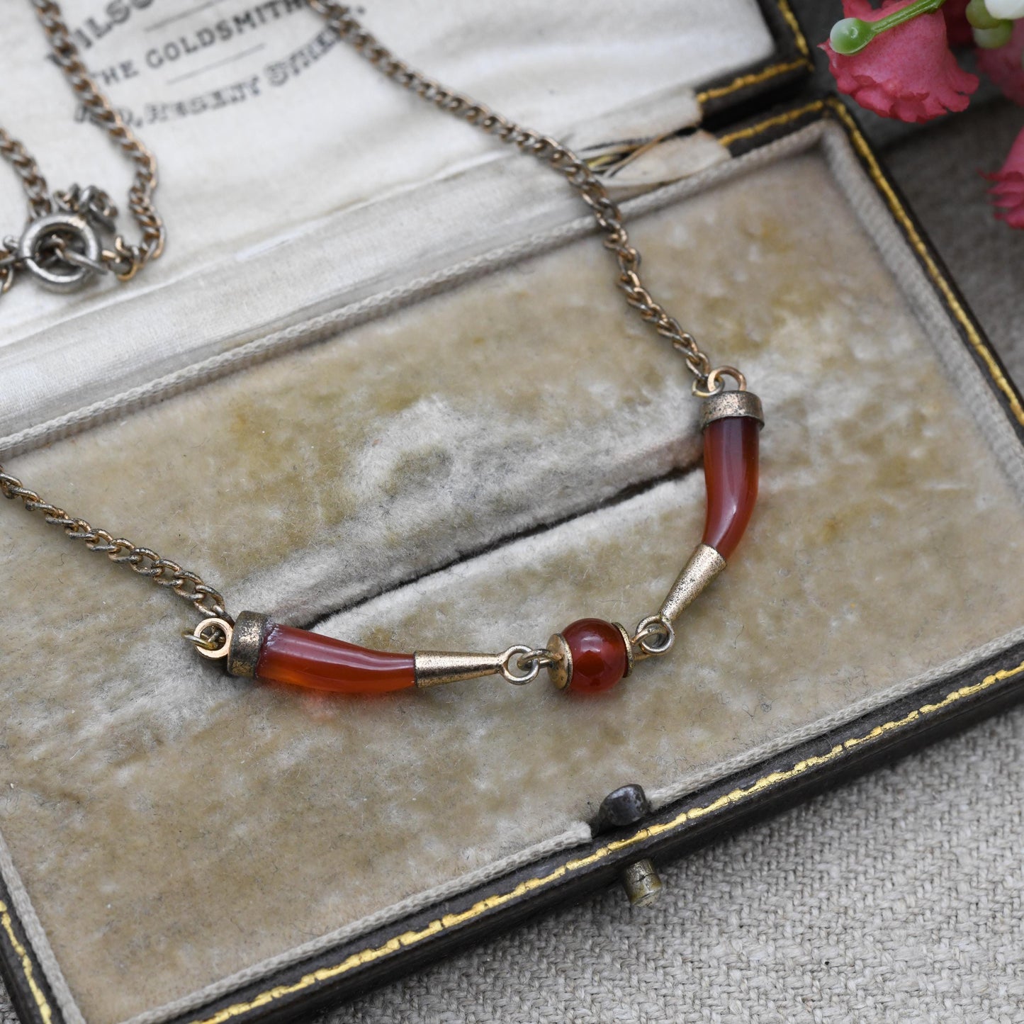 Vintage Carnelian Horn and Ball Necklace c. 1930s