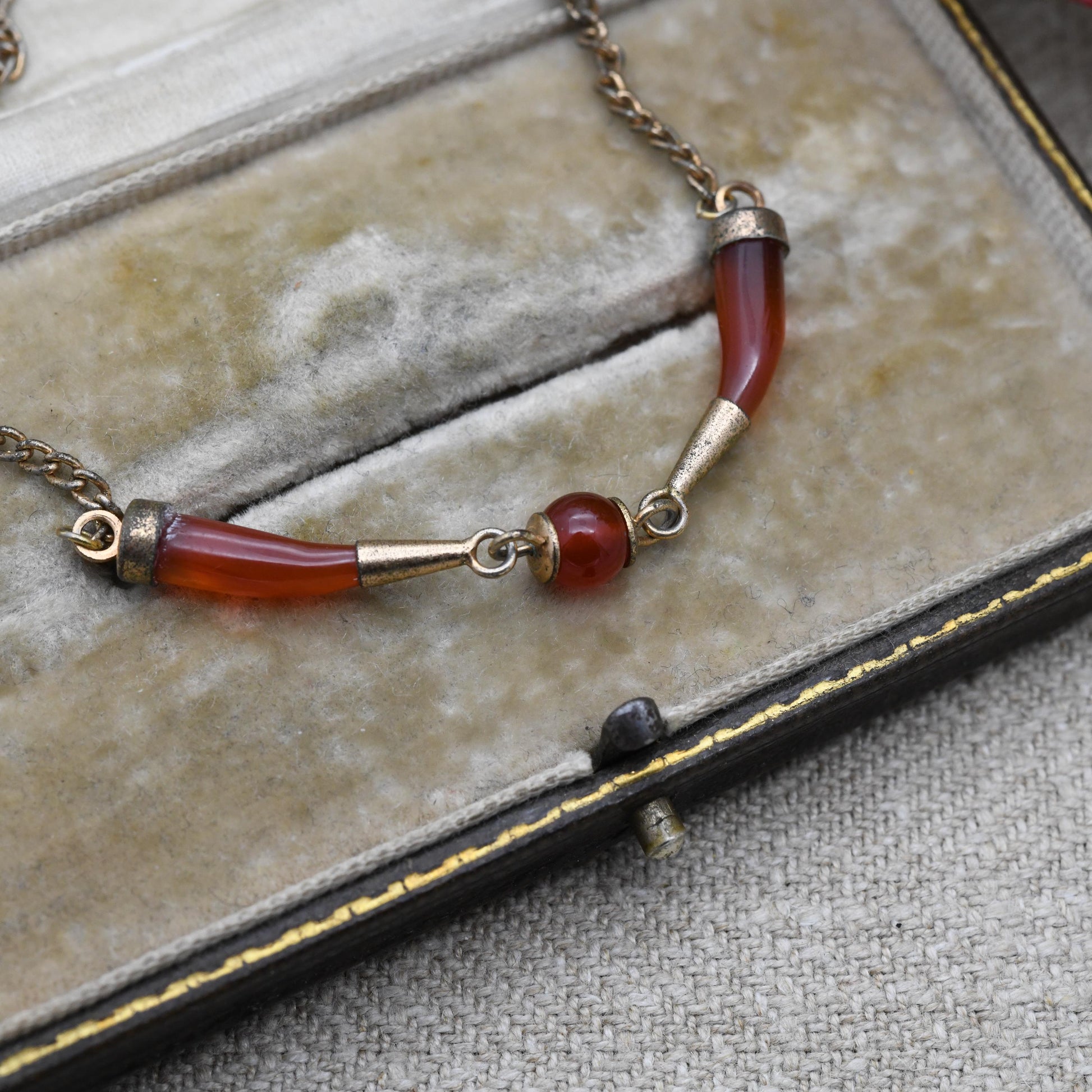 Vintage Carnelian Horn and Ball Necklace c. 1930s