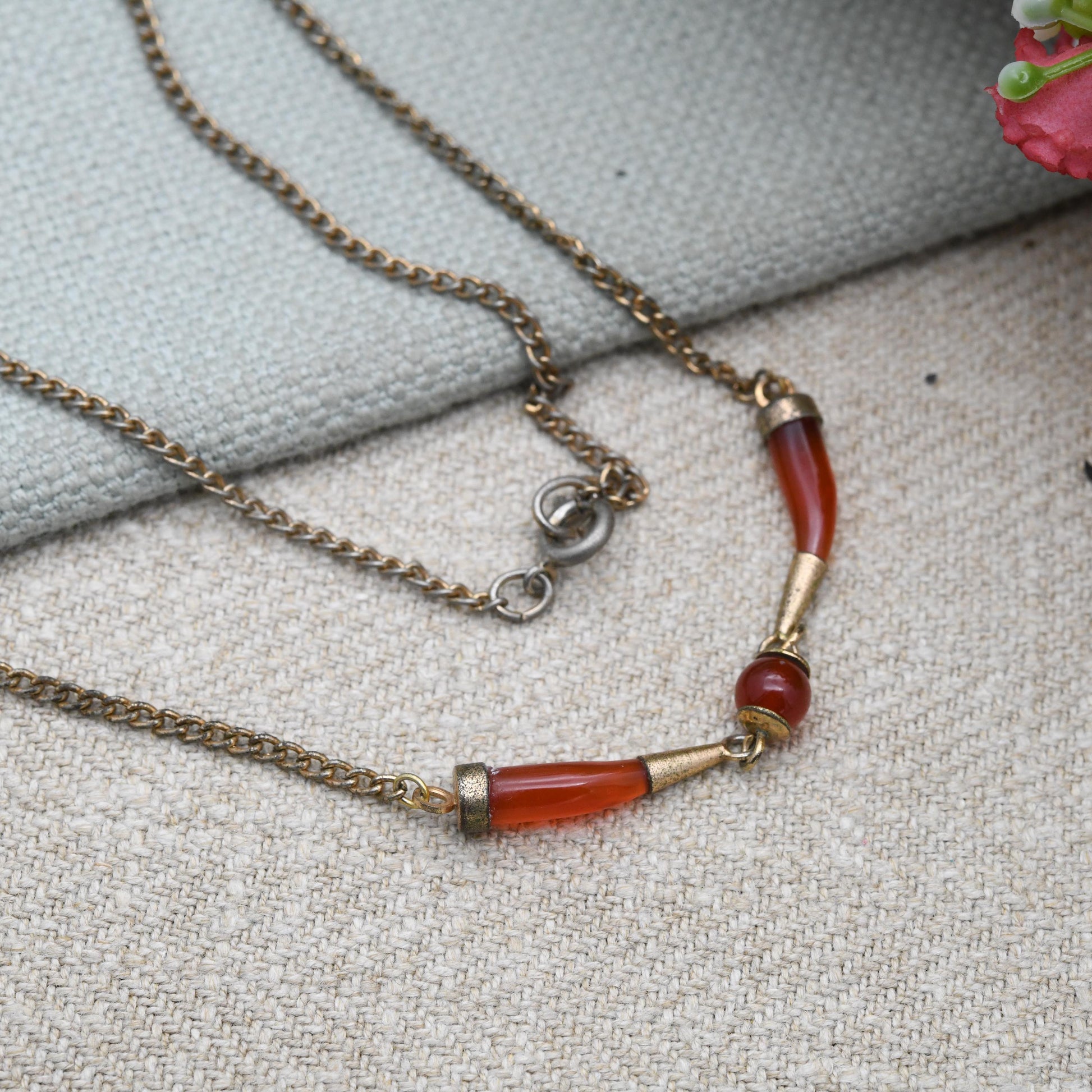 Vintage Carnelian Horn and Ball Necklace c. 1930s