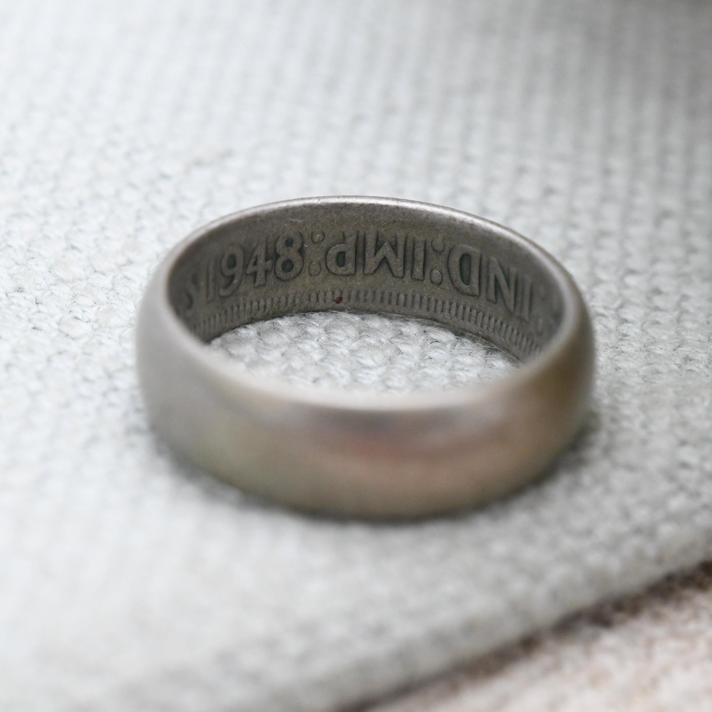 Vintage 1948 Two Shillings Coin Band Ring King George VI - Unusual Plain Band Hidden Secret Words | UK Size - L 1/2 | US Size - 6 1/4