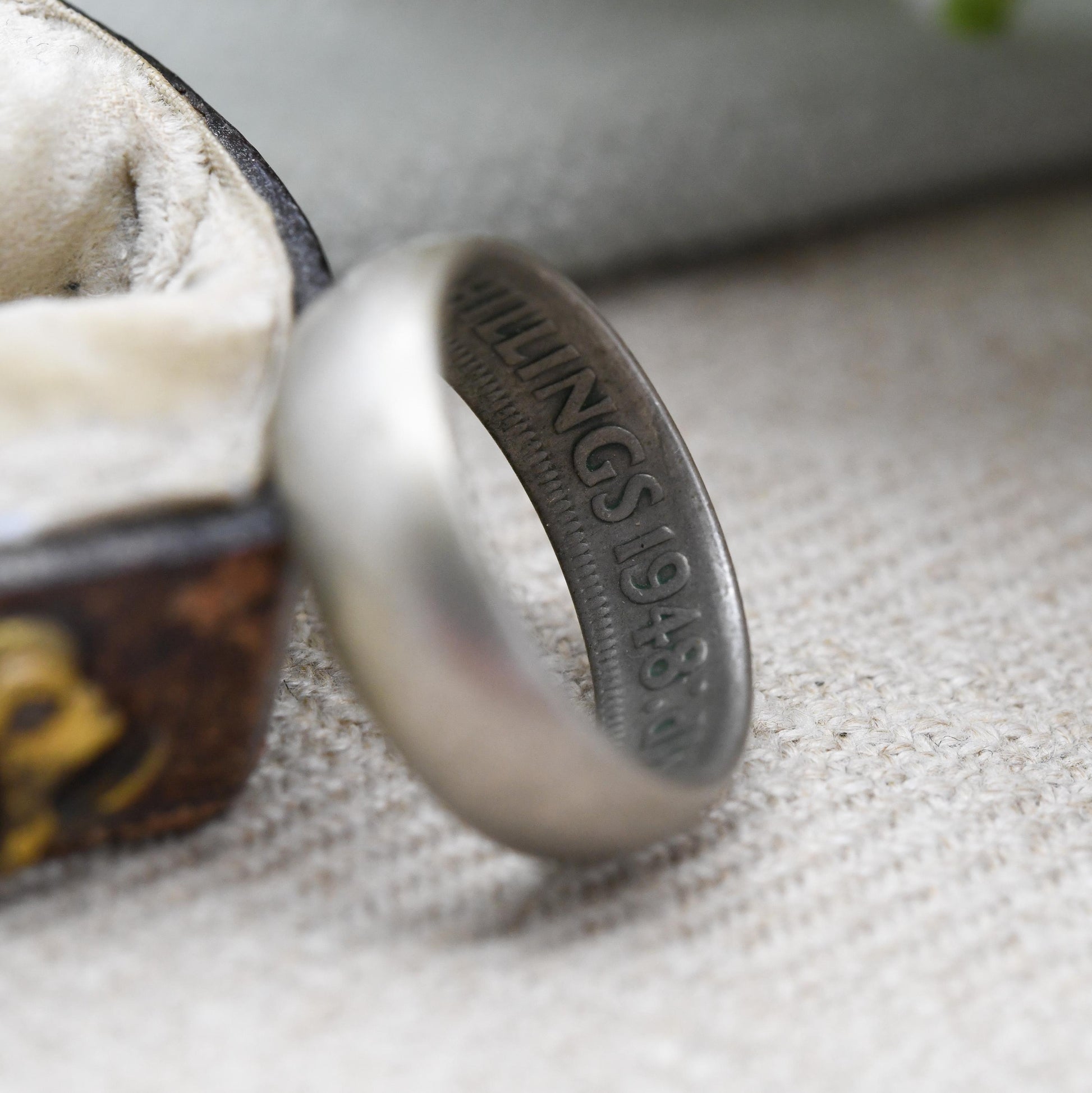Vintage 1948 Two Shillings Coin Band Ring King George VI - Unusual Plain Band Hidden Secret Words | UK Size - L 1/2 | US Size - 6 1/4