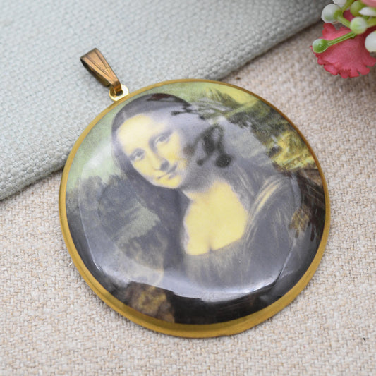 Vintage Mona Lisa Pendant by Crown Staffordshire for Louvre Museum Paris - Large Fine Bone China Necklace