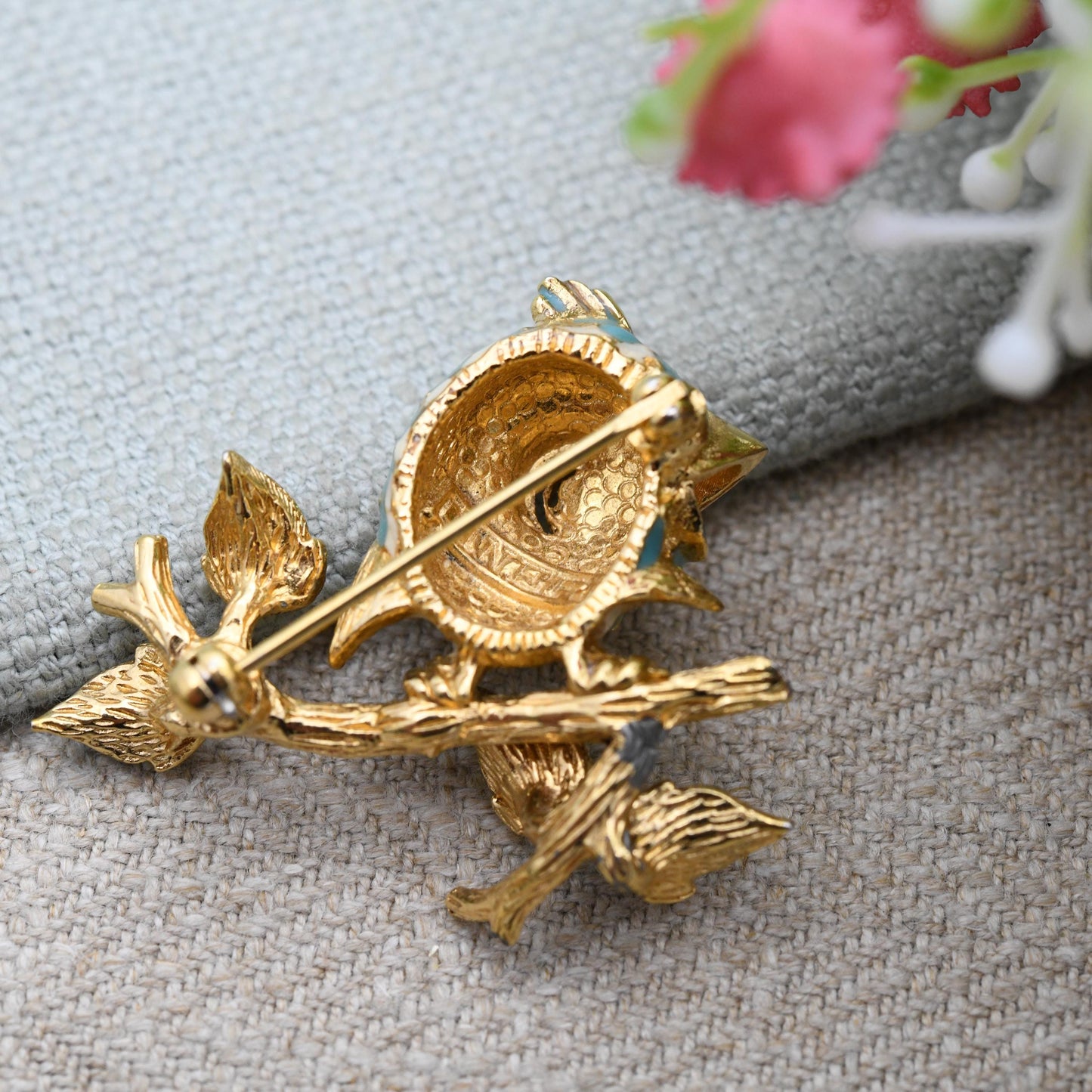 Vintage Ciner Enamel Songbird on a Branch Brooch c. 1980s - Colourful Singing Bird | Signed Designer Jewellery