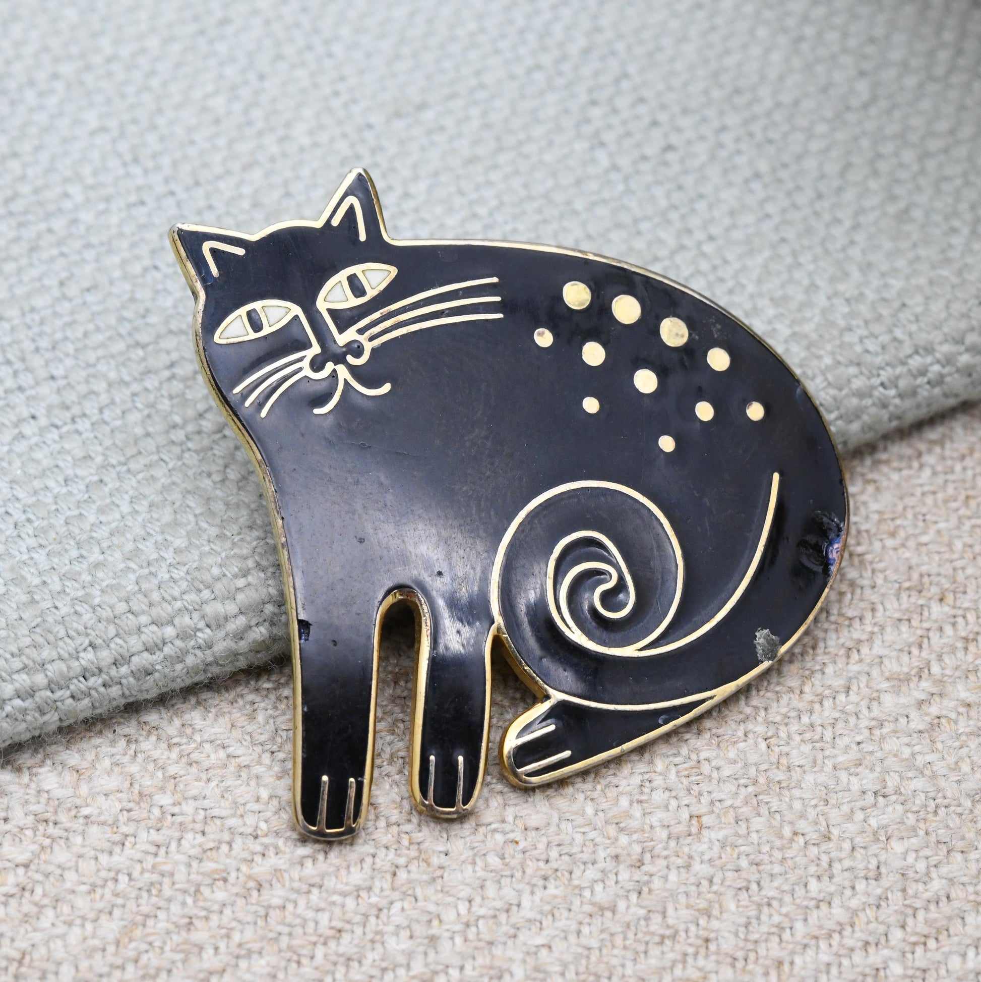 Vintage Laurel Burch Keshire Cat Brooch c. 1980s Art Jewellery