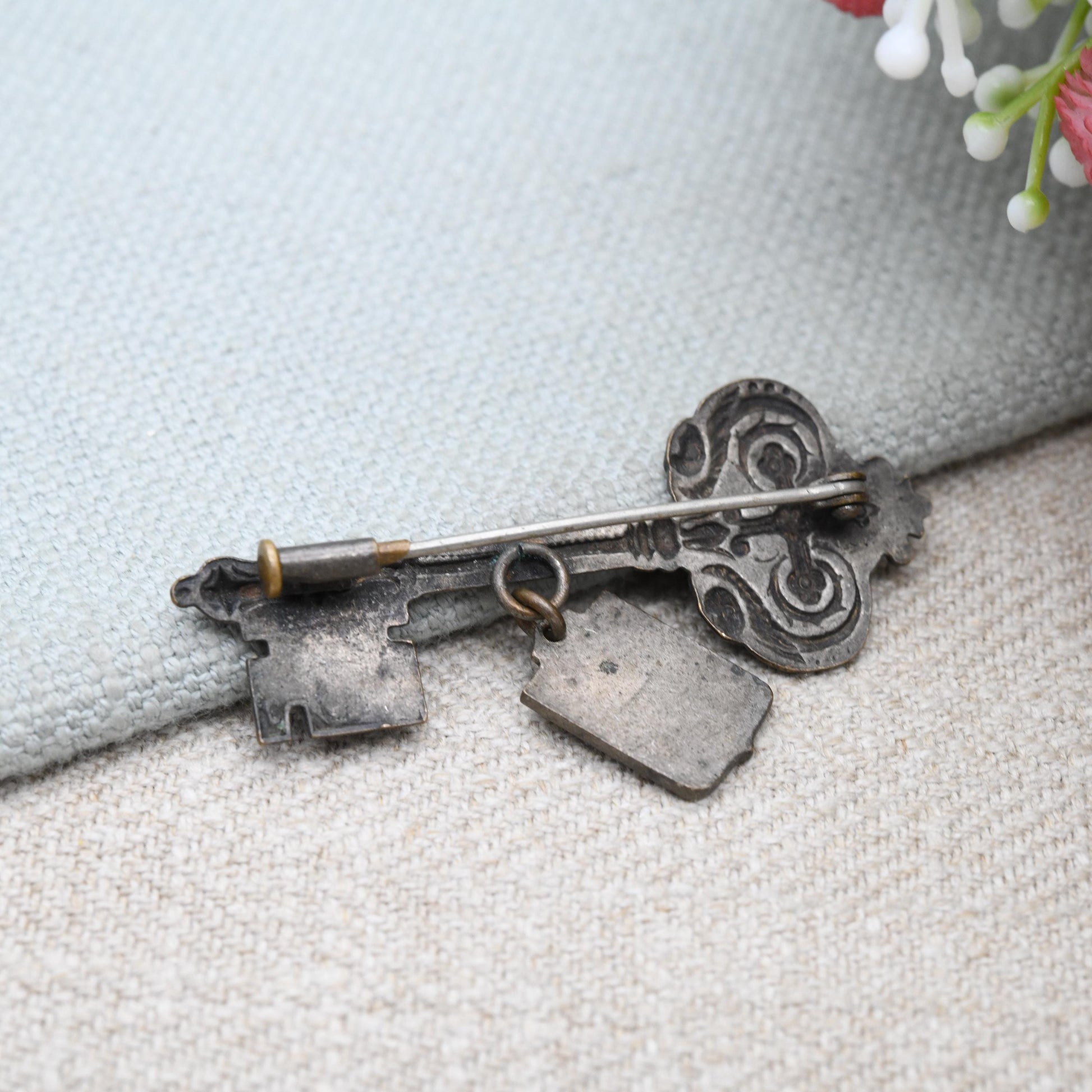 Antique French Amiens Key to the City Enamel Flag Brooch