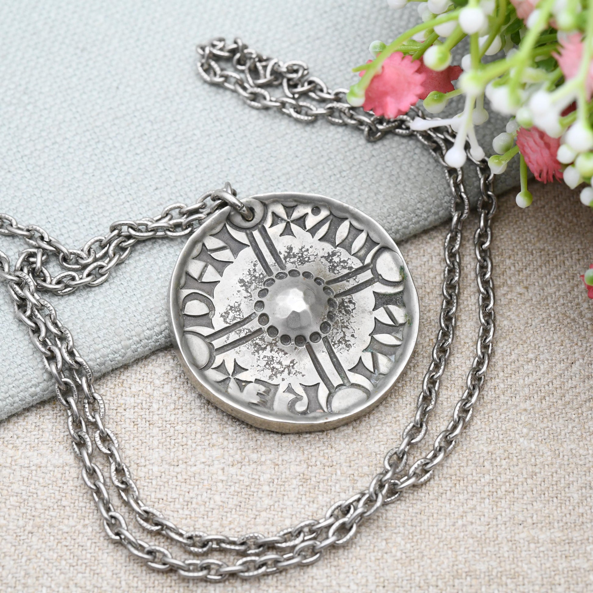 Vintage Long Cross Coin Pendant Necklace by PMM