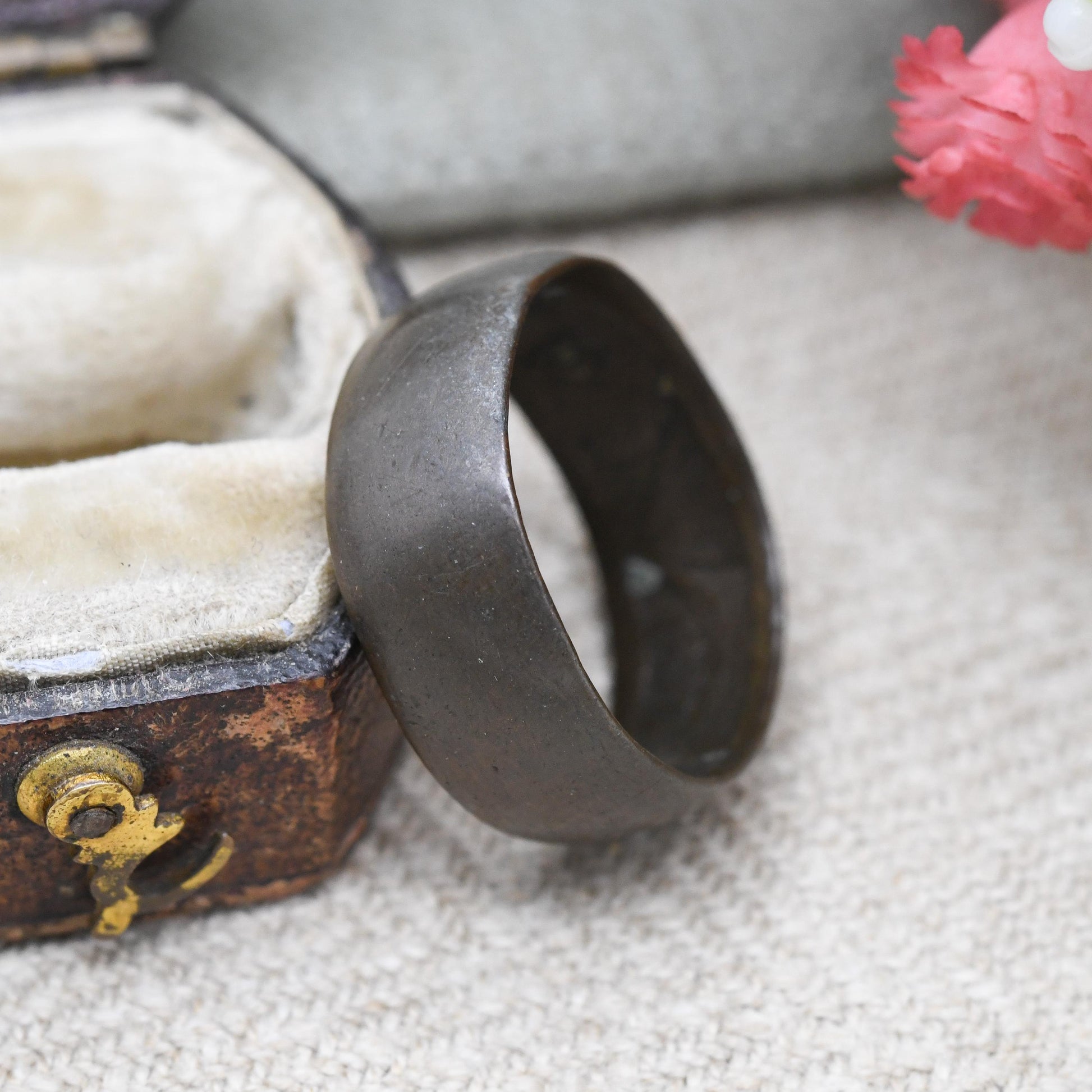 Antique Victorian 1897 One Penny Coin Band Ring - Unusual Chunky Copper Band | Hidden Secret Words | UK Size - O | US Size - 7 1/2