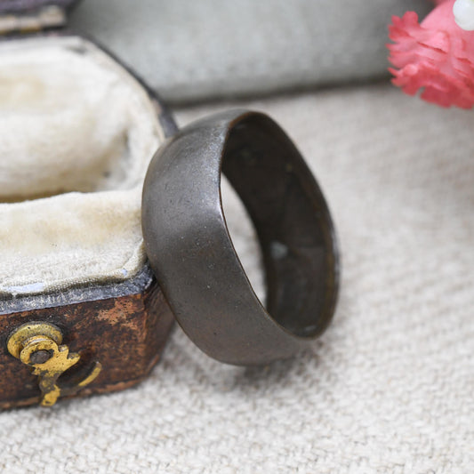 Antique Victorian 1897 One Penny Coin Band Ring - Unusual Chunky Copper Band | Hidden Secret Words | UK Size - O | US Size - 7 1/2