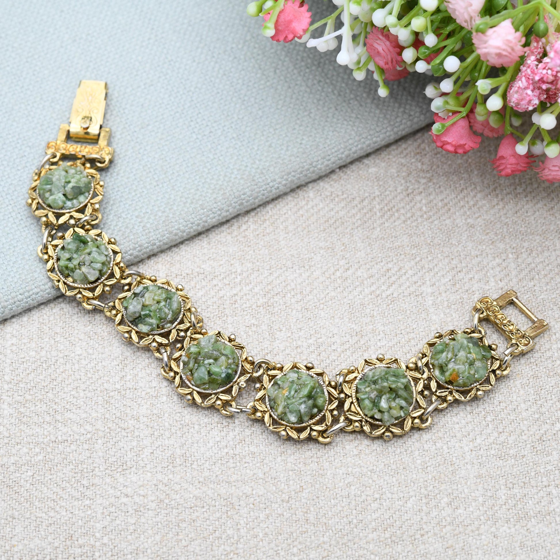 Vintage Jem 73 Gemstone Chip Panel Bracelet c. 1970s Costume Jewellery