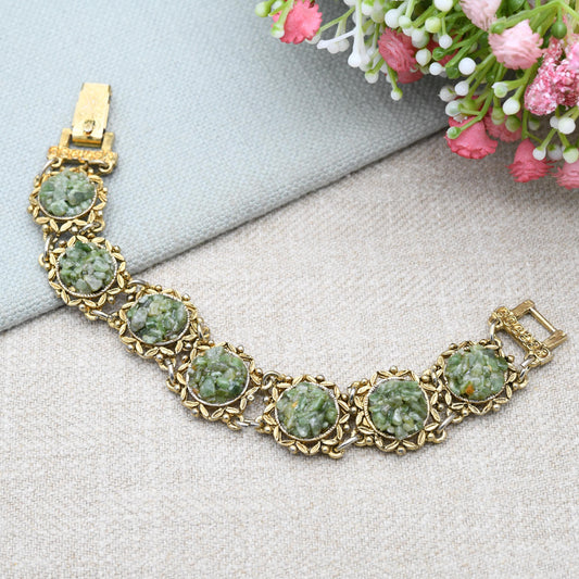 Vintage Jem 73 Gemstone Chip Panel Bracelet c. 1970s Costume Jewellery