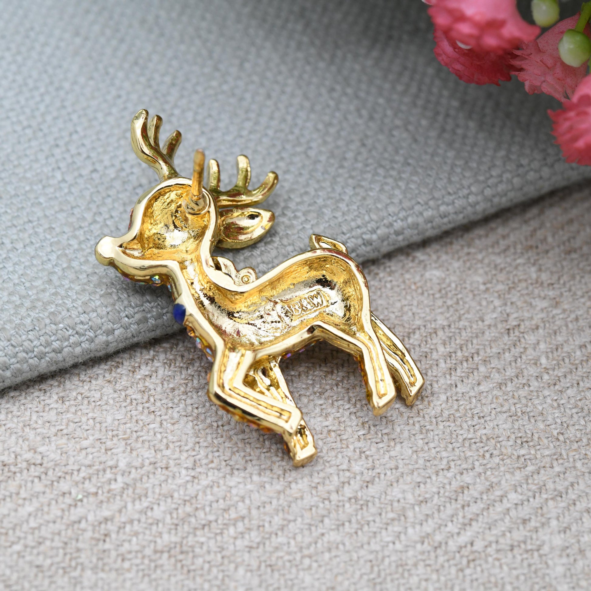 Butler & Wilson Reindeer Pin with Colourful Austrian Crystals and Enamel - Christmas Party Jewellery