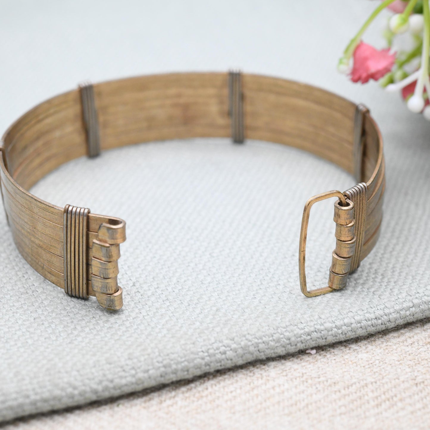 Vintage Rolled Gold Buckle Bangle Bracelet - Multi Band Wirework Chunky Unisex Mid-Century Jewellery