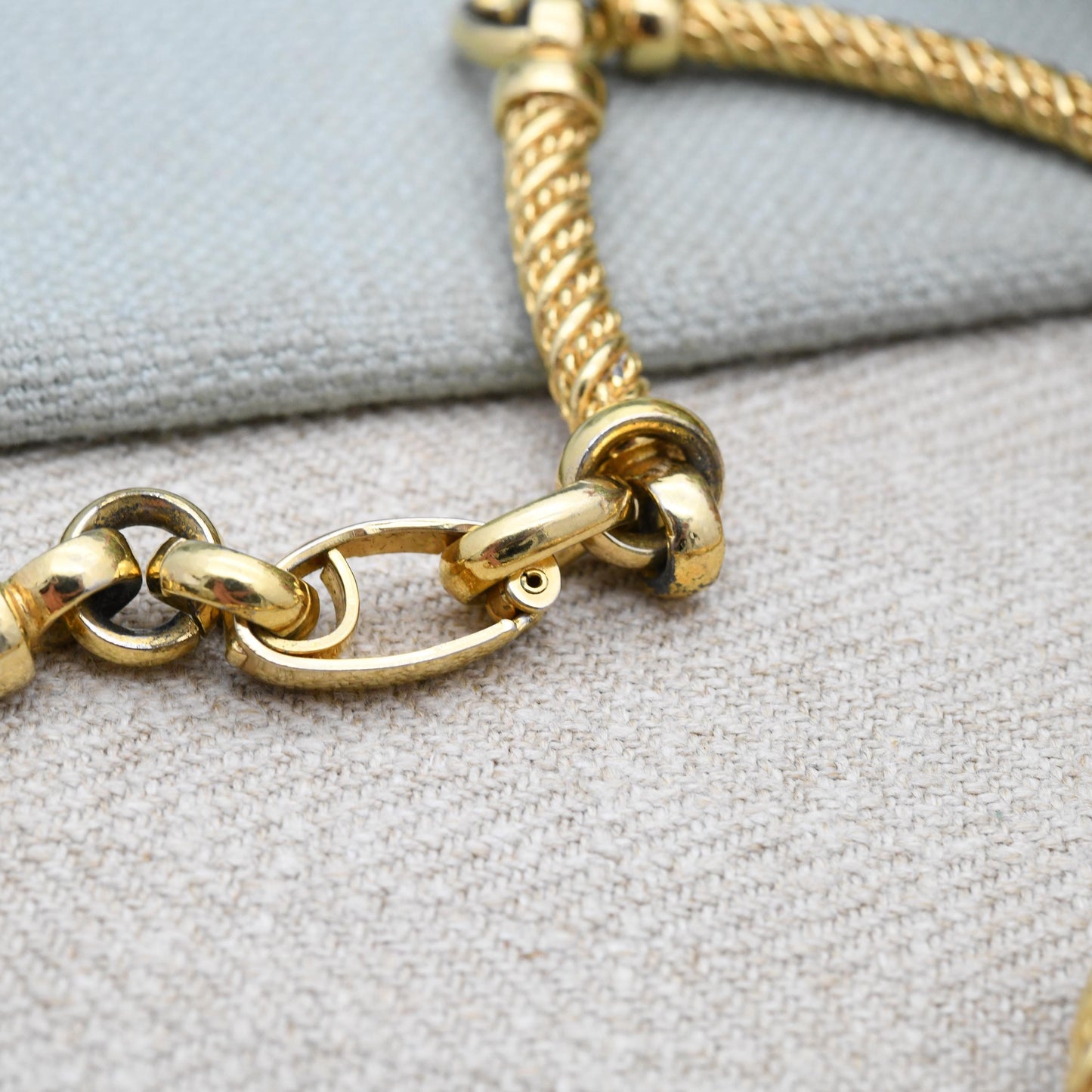 Vintage Grossé Love Knot Necklace 1973 German Designer Signed Jewellery - Gold Plated Crystals Woven Rope Twist Knot of Hercules