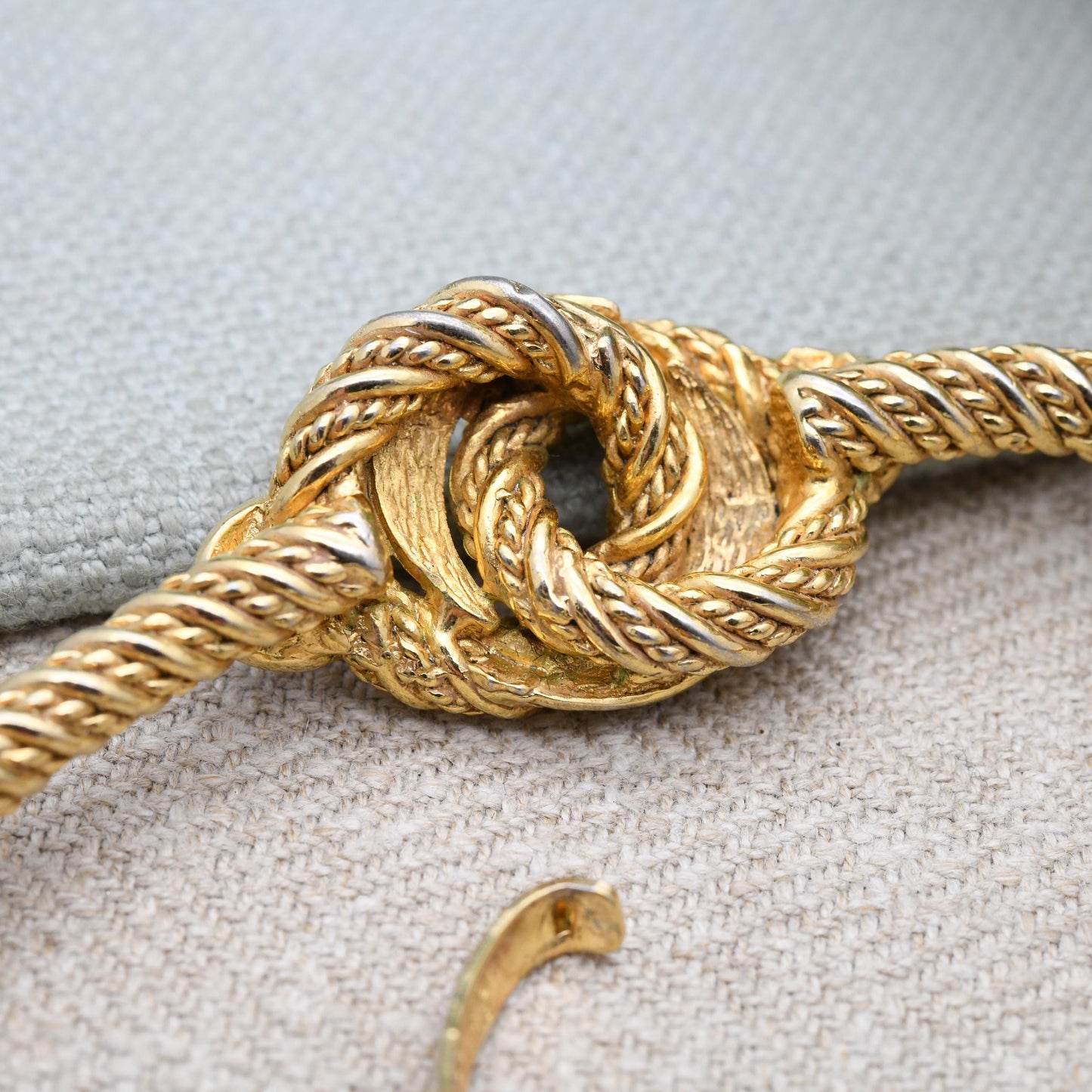 Vintage Grossé Love Knot Necklace 1973 German Designer Signed Jewellery - Gold Plated Crystals Woven Rope Twist Knot of Hercules