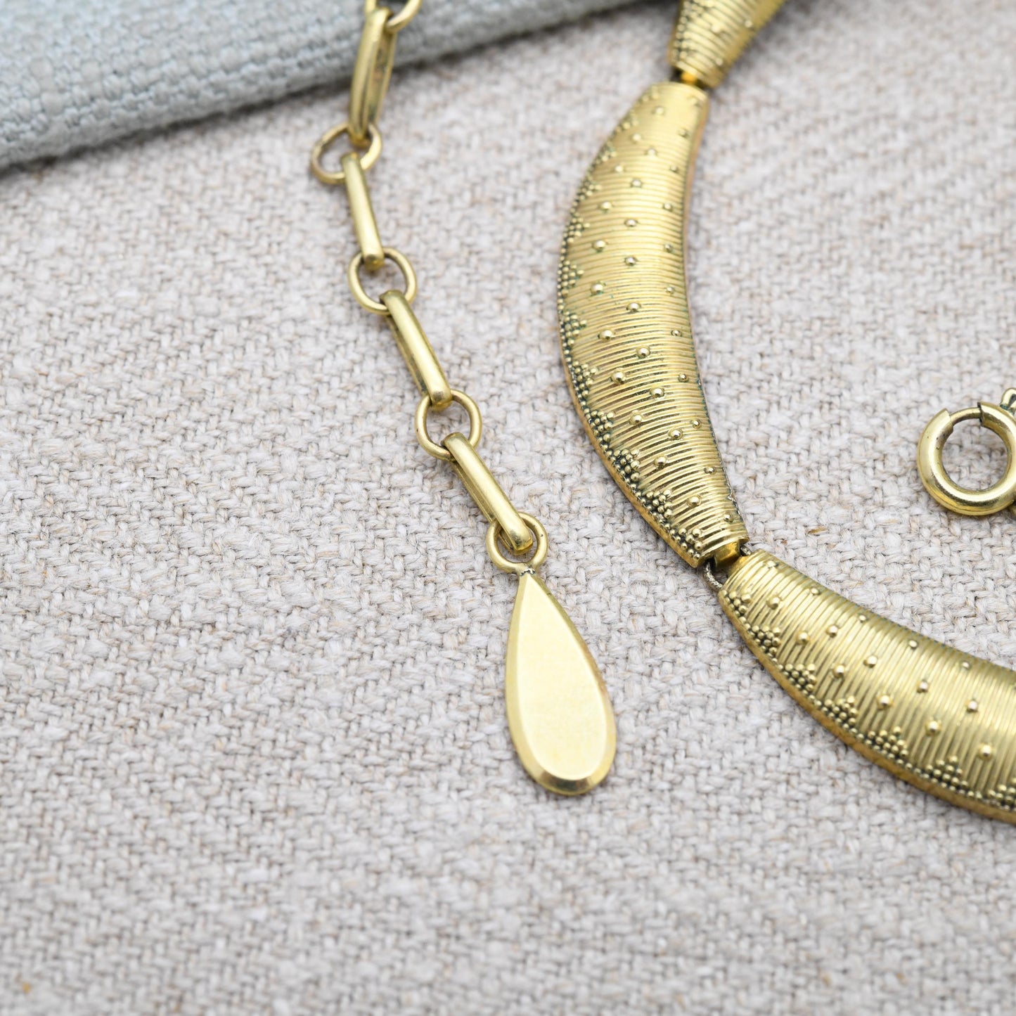 Vintage Americ Rolled Gold Panel Necklace by Kollmar & Jourdan KJ - Mid-Century Textured Jewellery by German Designer