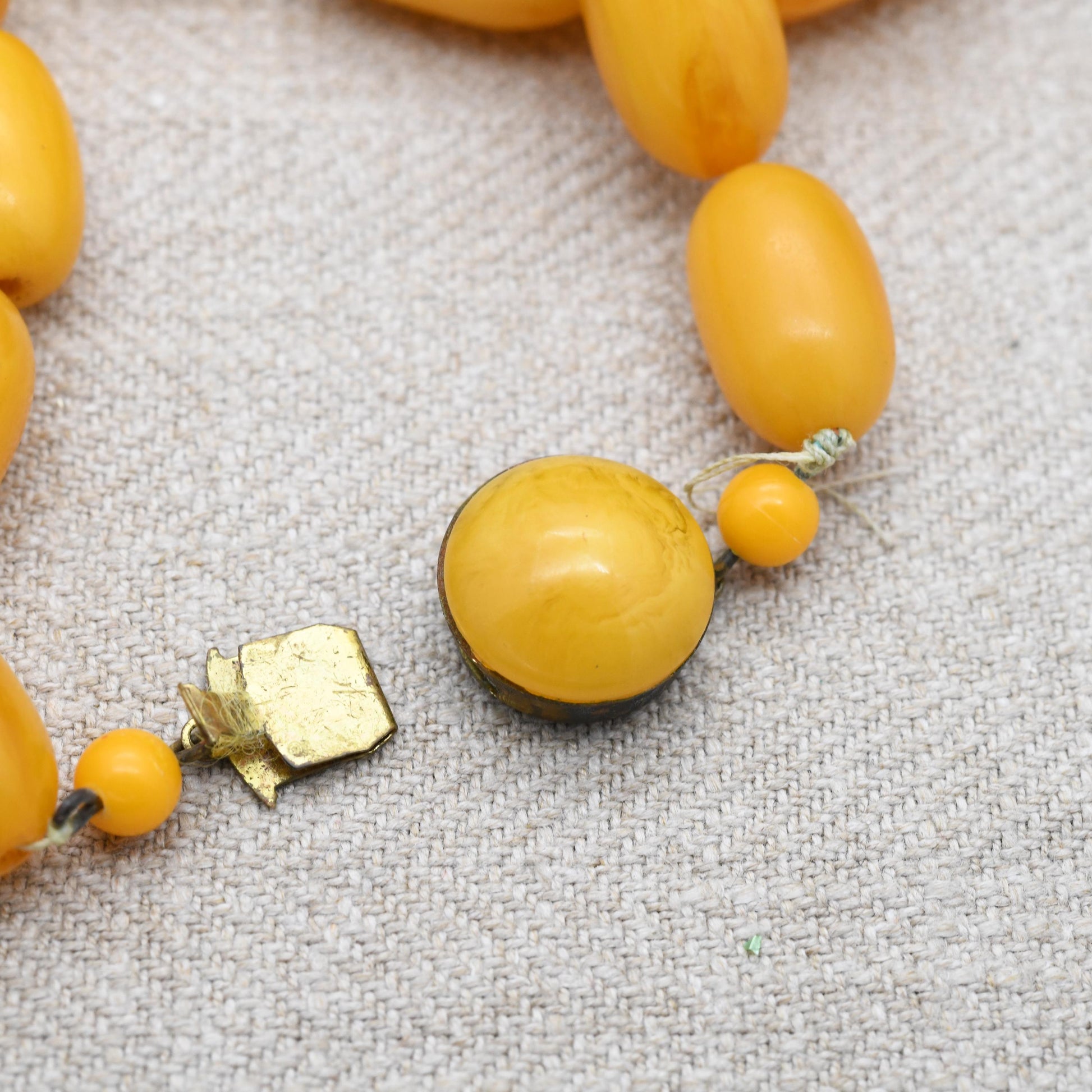 Vintage Butterscotch Bakelite Bead Necklace c. 1930s - Graduated Egg Yolk Yellow with Spacers