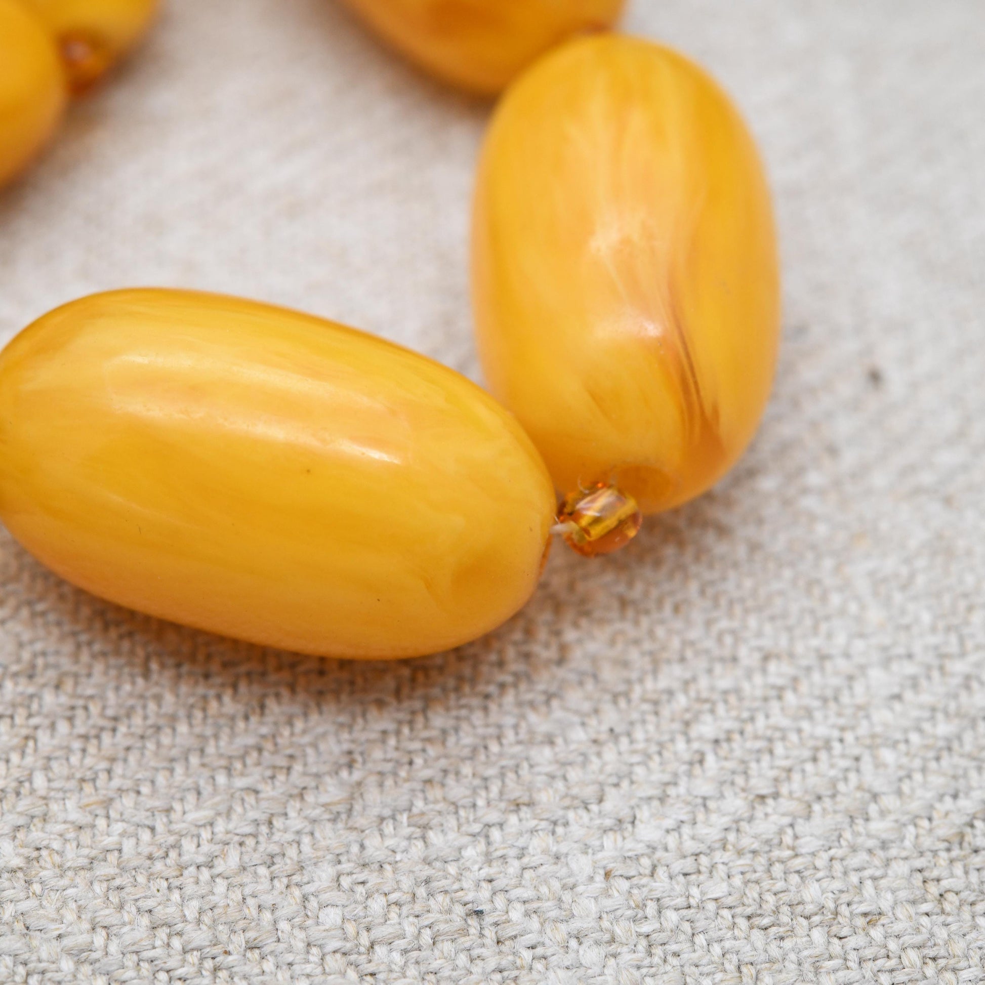 Vintage Butterscotch Bakelite Bead Necklace c. 1930s - Graduated Egg Yolk Yellow with Spacers