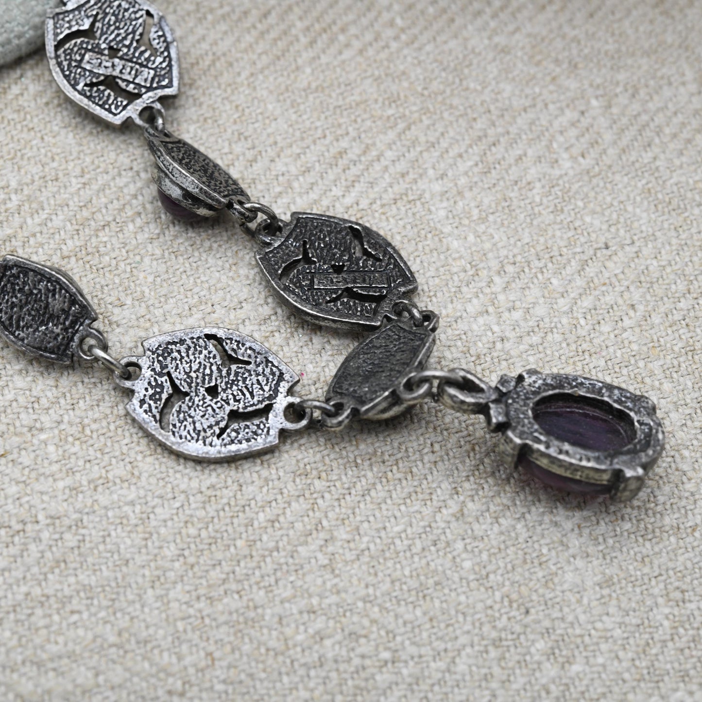 Vintage Miracle Celtic Necklace with Purple Glass Cabochon Stones c. 1980s - Imitation Amethyst