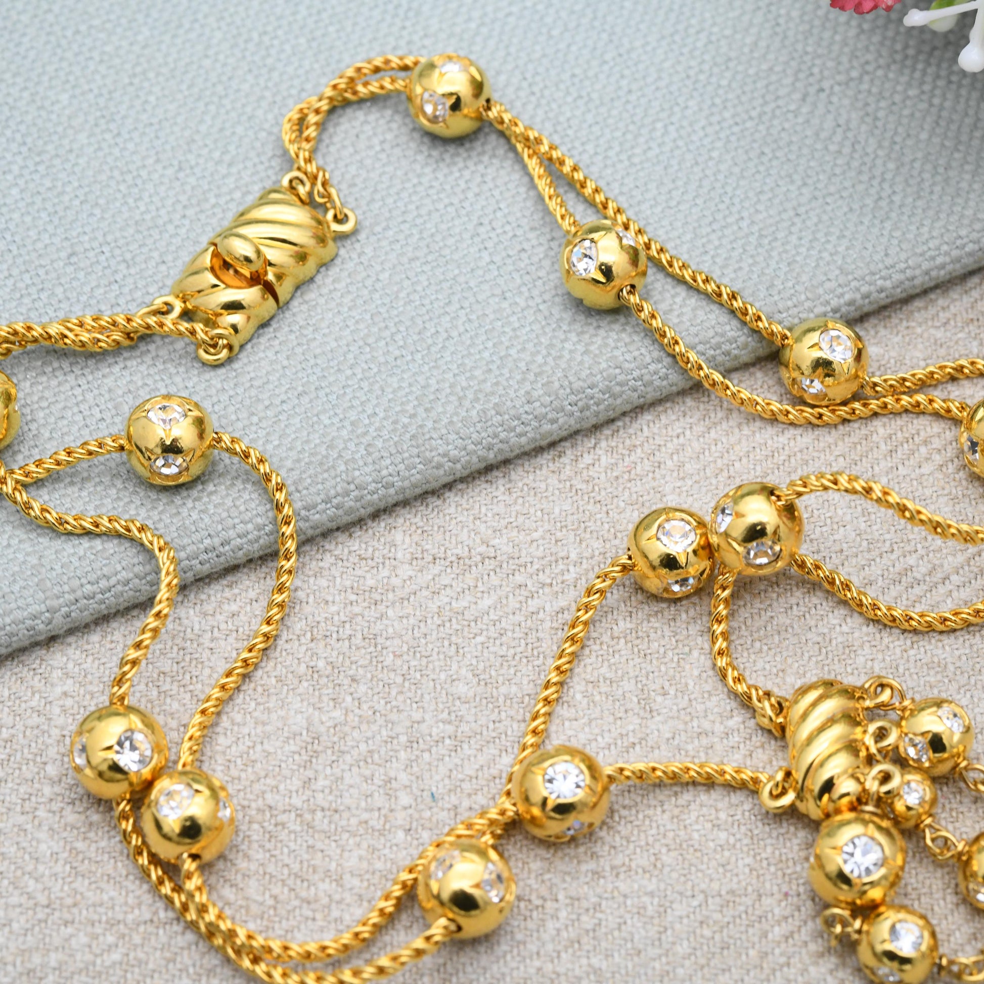 Vintage Swarovski Crystal Ball and Tassel Drop Necklace - Statement Designer Gold Tone Jewellery