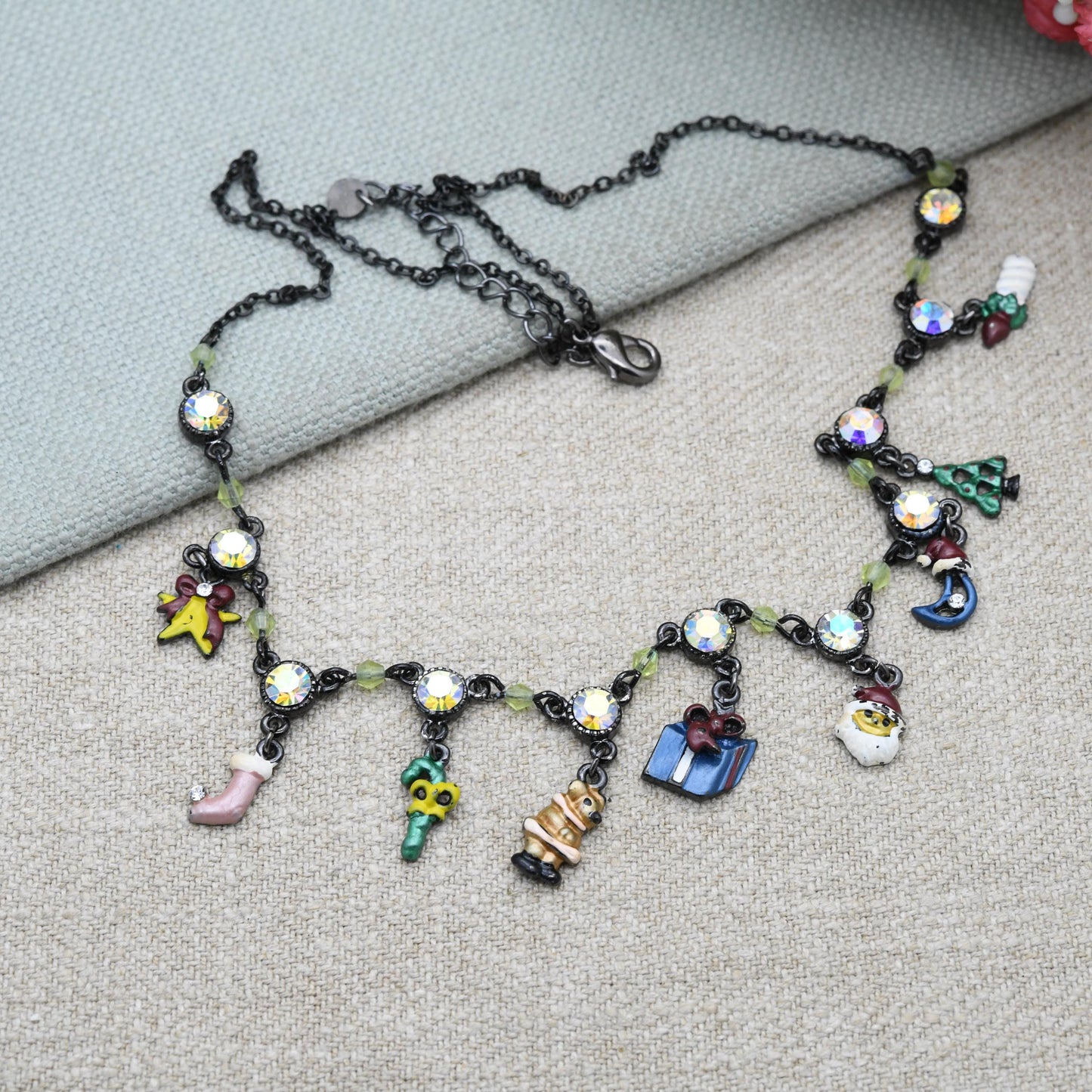 Vintage Butler and Wilson Christmas Charm Necklace Signed B&W - Y2K Branded Costume Jewellery Deadstock