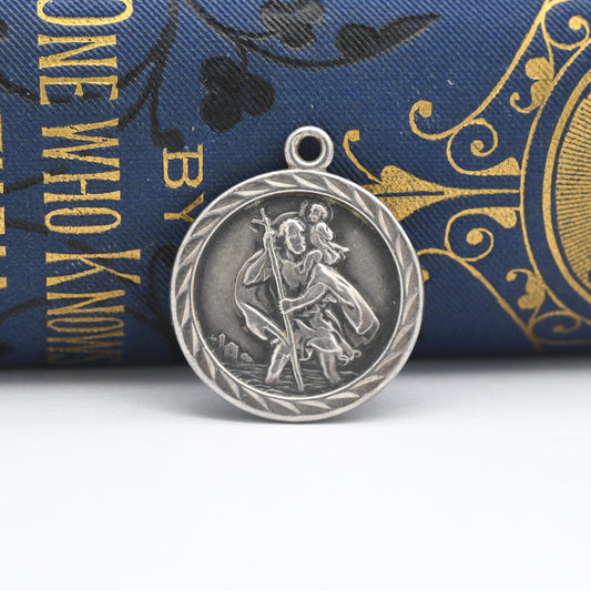 Vintage Sterling Silver St. Christopher Pendant - Embossed Relief | Circle | Saint of Travelling | Religious | Gift for Pendant Necklace