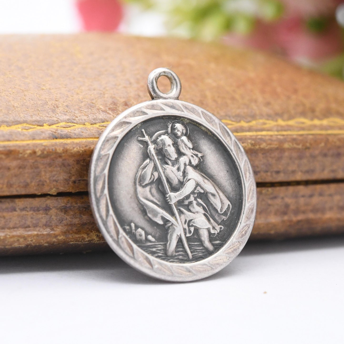 Vintage Sterling Silver St. Christopher Pendant - Embossed Relief | Circle | Saint of Travelling | Religious | Gift for Pendant Necklace
