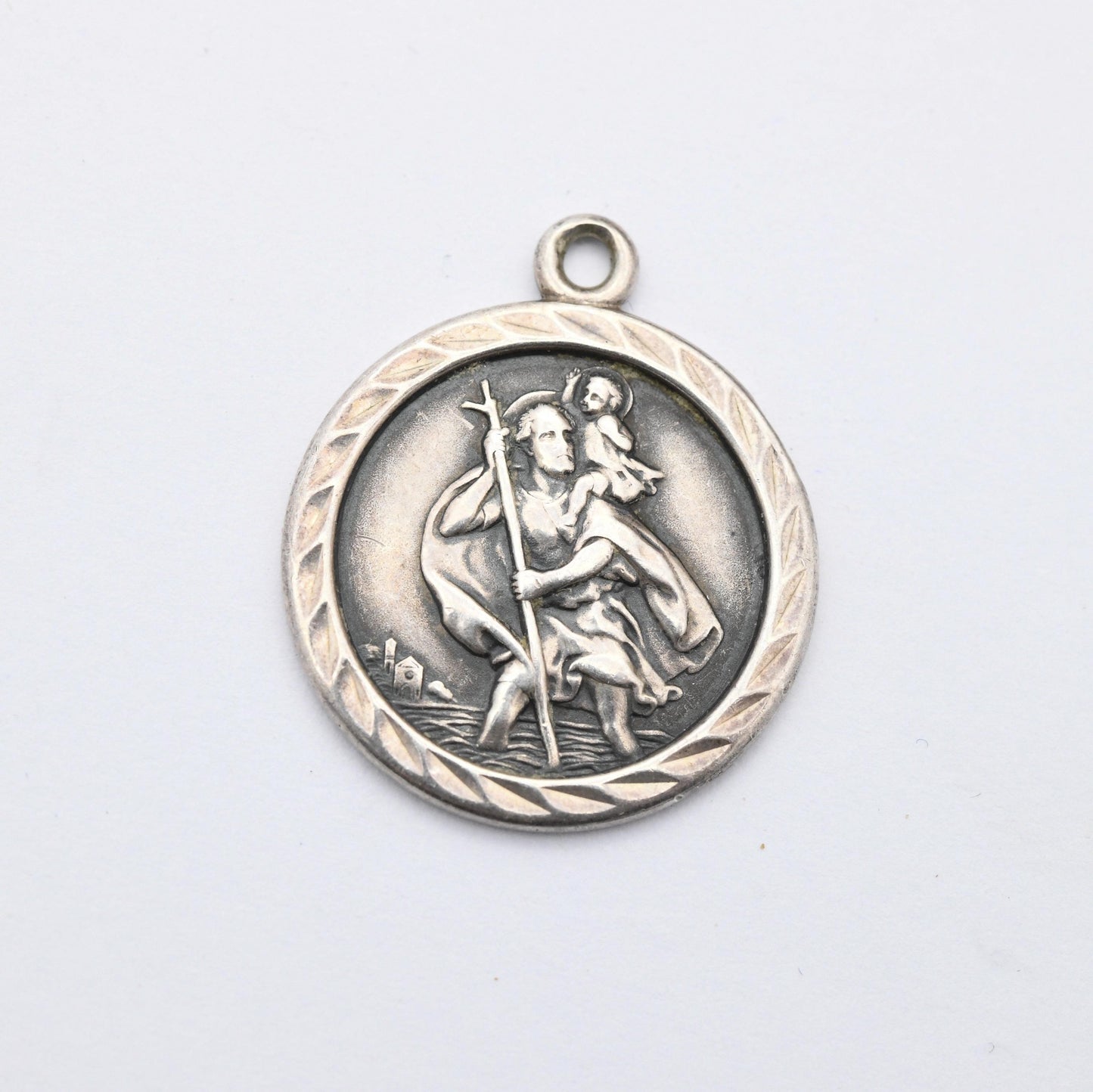 Vintage Sterling Silver St. Christopher Pendant - Embossed Relief | Circle | Saint of Travelling | Religious | Gift for Pendant Necklace