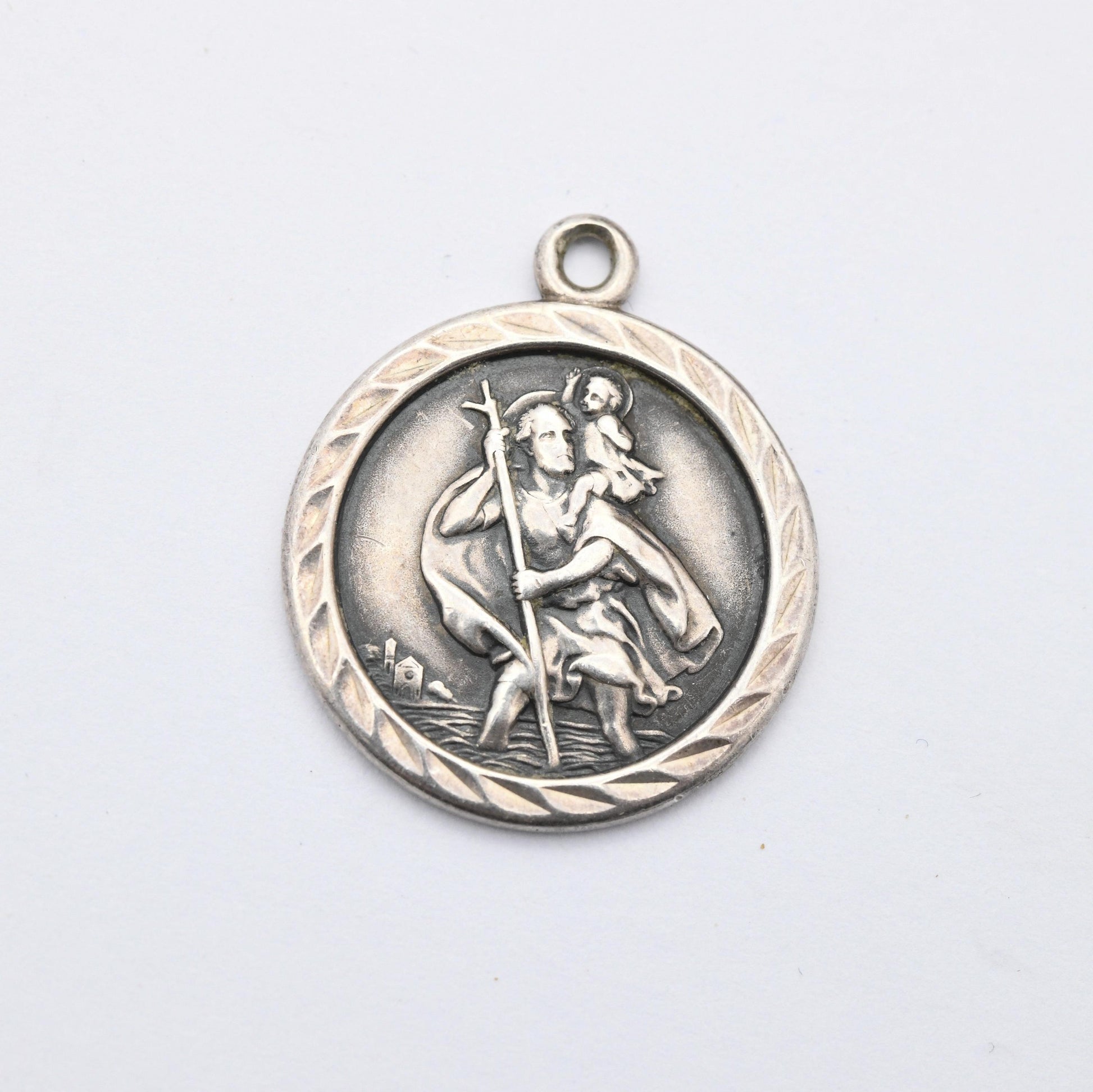 Vintage Sterling Silver St. Christopher Pendant - Embossed Relief | Circle | Saint of Travelling | Religious | Gift for Pendant Necklace