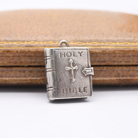 Vintage Sterling Silver Bible Charm Pendant - Religious Book | Gift for Charm Bracelet Necklace Stack