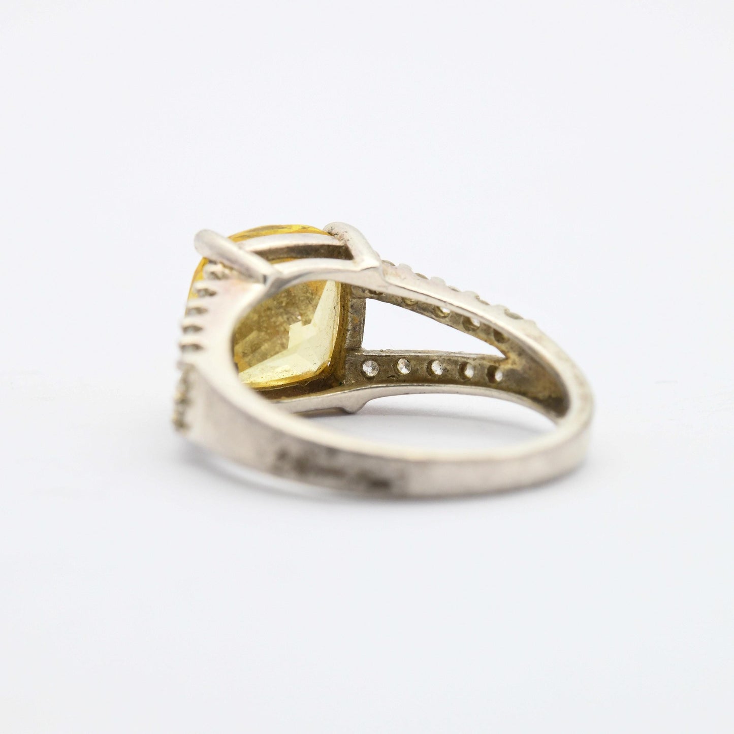 Vintage Sterling Silver Yellow CZ Stone Ring - Clear Stone Decoration | Pretty Gift for Her | UK Size - O | US Size - 7 1/4