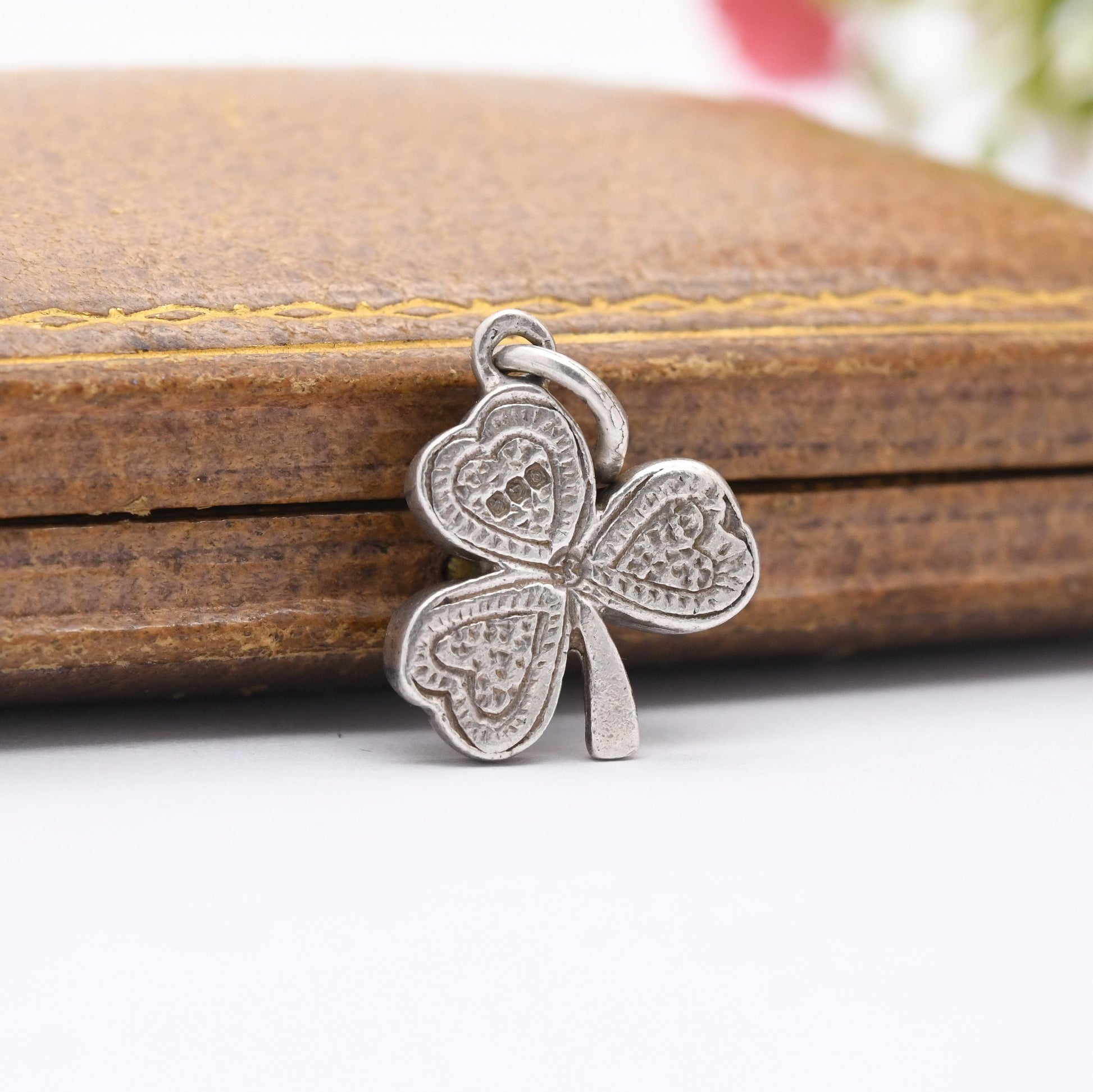 Vintage Sterling Silver Connemara Marble Shamrock Charm Pendant 1969 - Three Leaf Clover | Irish | Ireland | Gift for Charm Bracelet