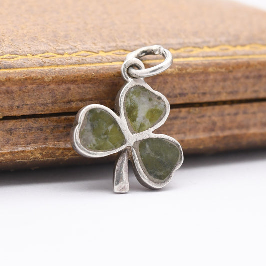 Vintage Sterling Silver Connemara Marble Shamrock Charm Pendant 1969 - Three Leaf Clover | Irish | Ireland | Gift for Charm Bracelet