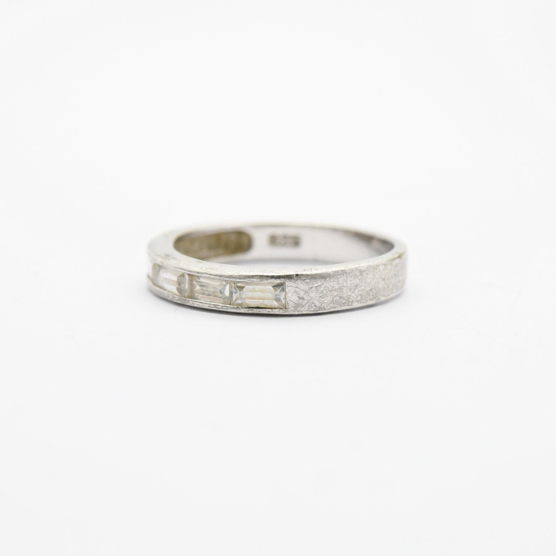 Vintage Silver Clear Stone Half Eternity Band Ring - Channel Setting | UK Size - L 1/2 | US Size - 6 1/4
