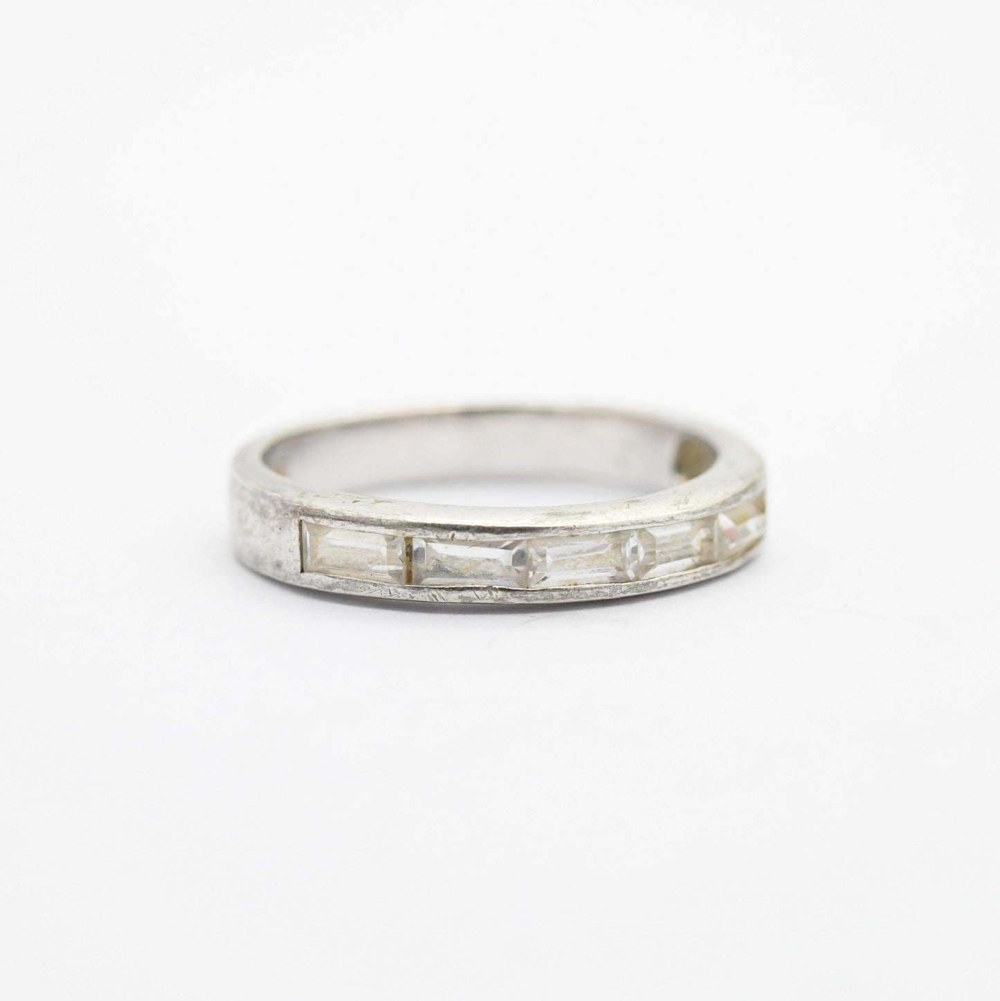 Vintage Silver Clear Stone Half Eternity Band Ring - Channel Setting | UK Size - L 1/2 | US Size - 6 1/4