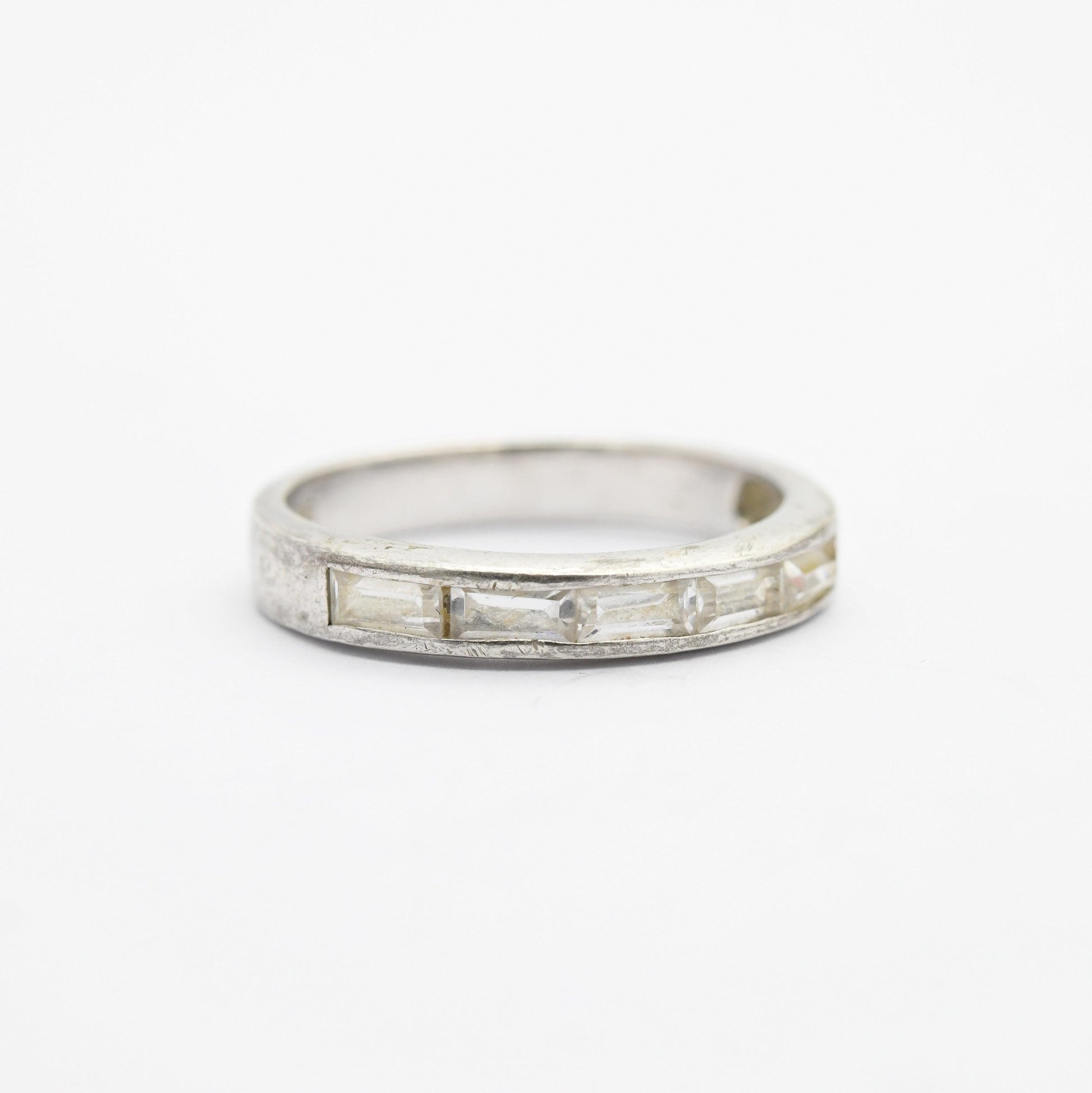 Vintage Silver Clear Stone Half Eternity Band Ring - Channel Setting | UK Size - L 1/2 | US Size - 6 1/4
