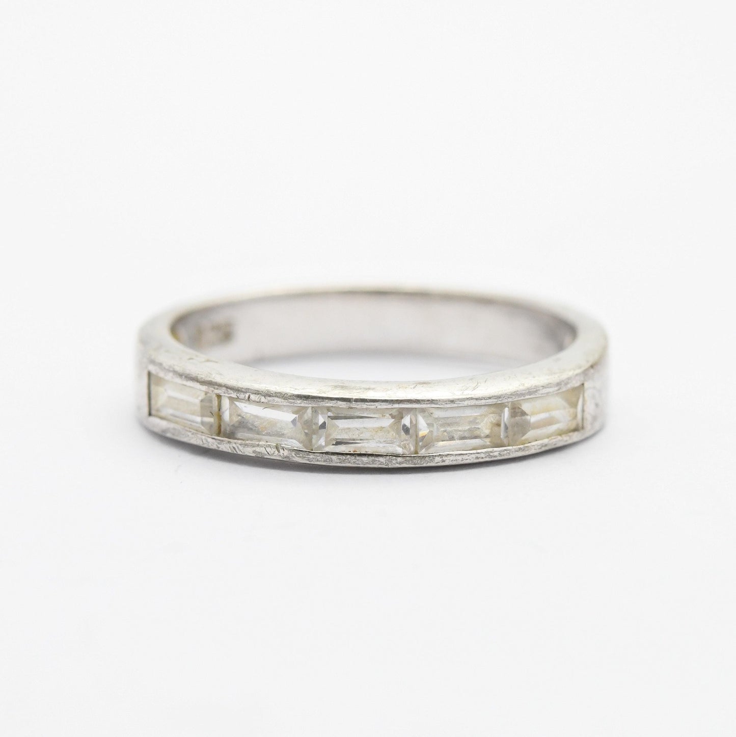 Vintage Silver Clear Stone Half Eternity Band Ring - Channel Setting | UK Size - L 1/2 | US Size - 6 1/4