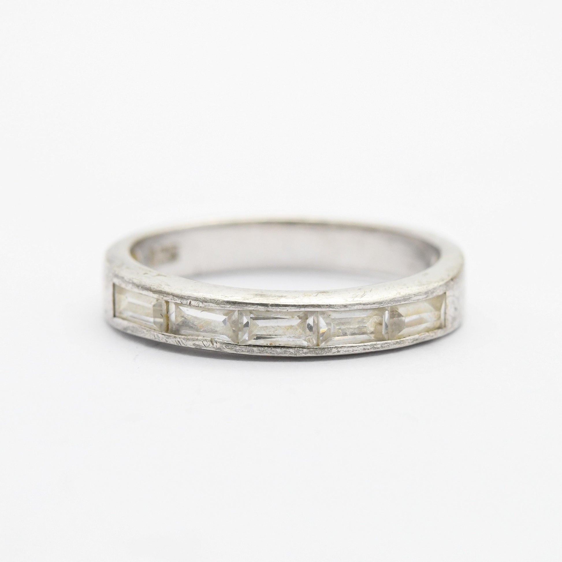 Vintage Silver Clear Stone Half Eternity Band Ring - Channel Setting | UK Size - L 1/2 | US Size - 6 1/4