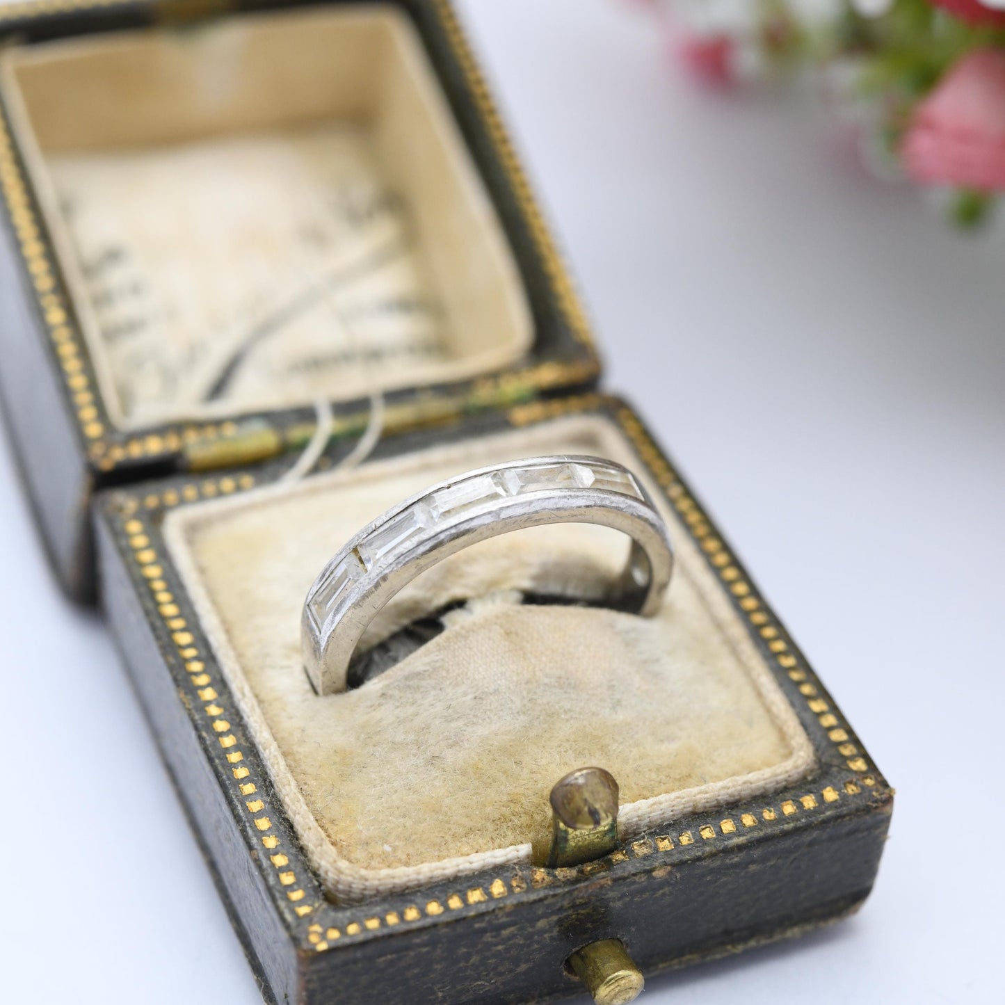 Vintage Silver Clear Stone Half Eternity Band Ring - Channel Setting | UK Size - L 1/2 | US Size - 6 1/4