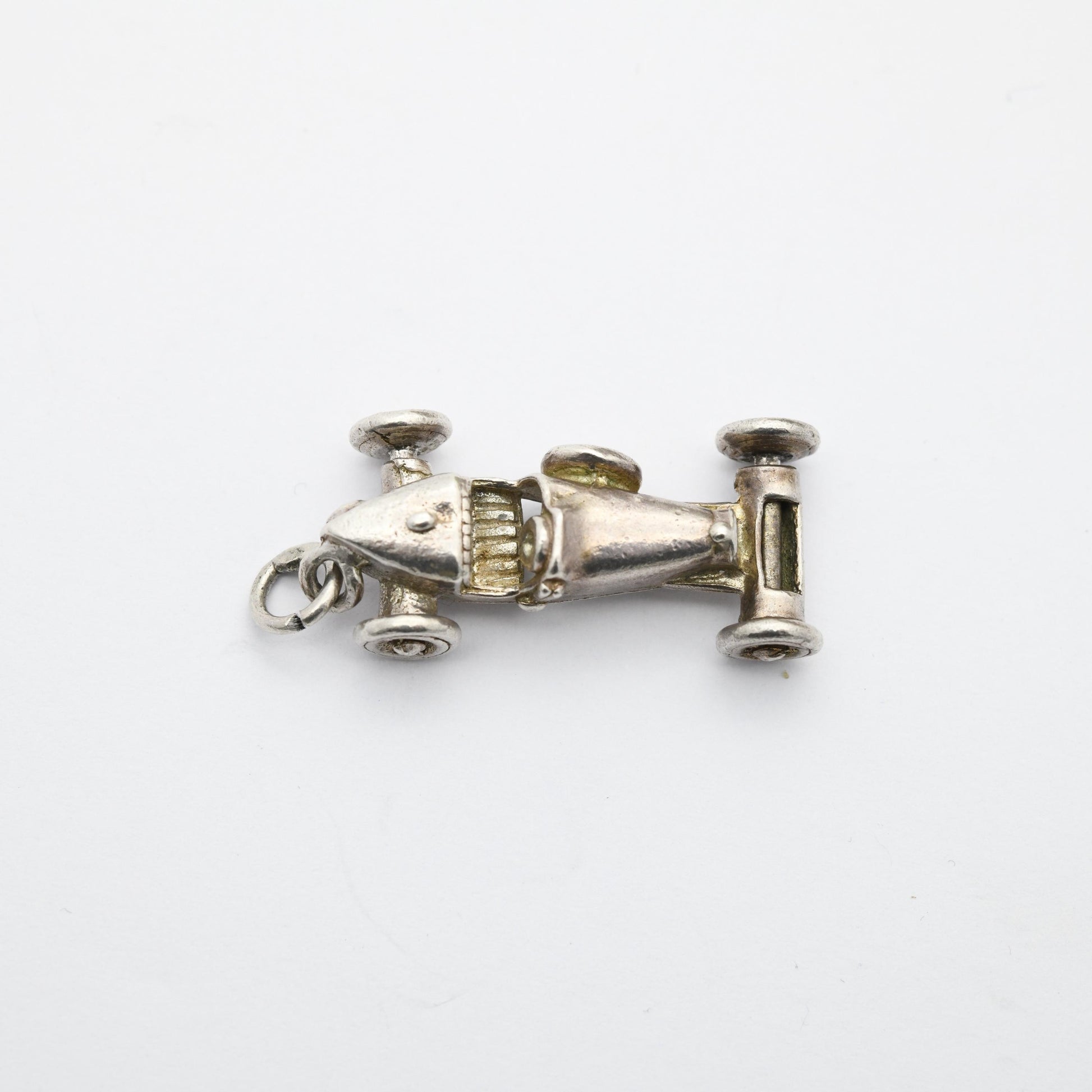 Vintage Sterling Silver Old Race Car Charm Pendant - Formula 1 Car Charm | Moving Wheels | Gift for Charm Bracelet