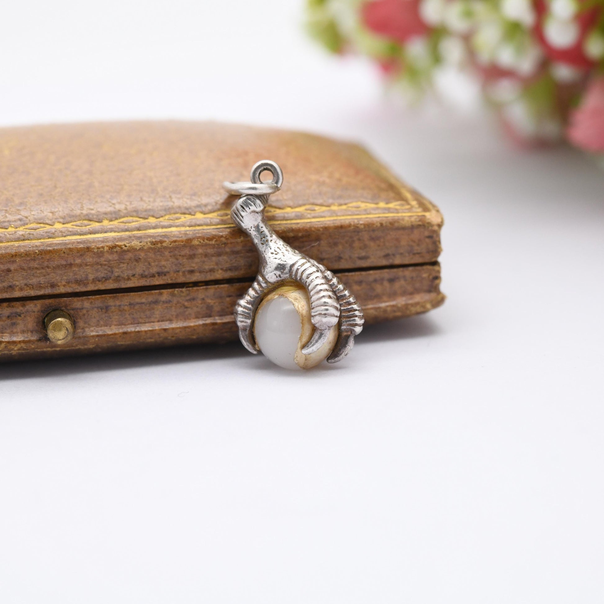 Sterling Silver Bird Claw Holding a Faux Pearl Pendant Charm - Animal | Eagle Charm | Gift for Charm Bracelet Necklace Stack