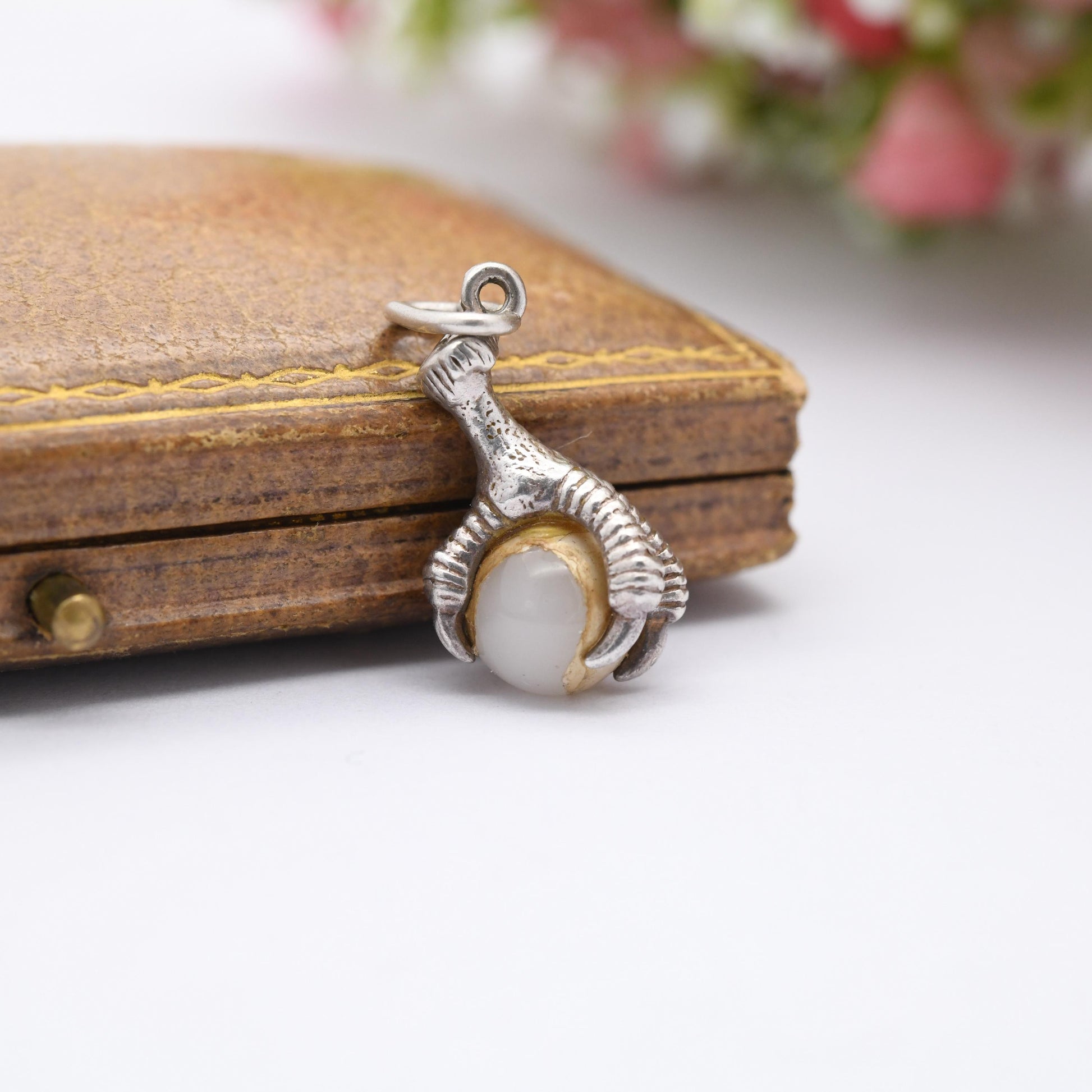 Sterling Silver Bird Claw Holding a Faux Pearl Pendant Charm - Animal | Eagle Charm | Gift for Charm Bracelet Necklace Stack