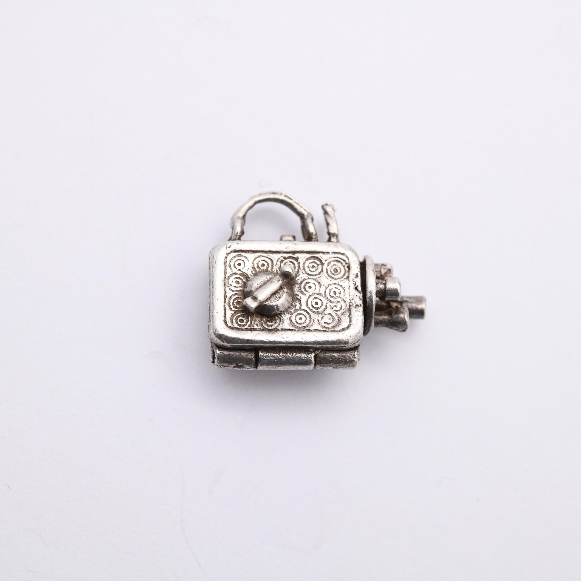 Vintage Silver Opening Film Camera Charm Pendant - Sunbathing Lady | Humorous Message | Gift for Charm Bracelet