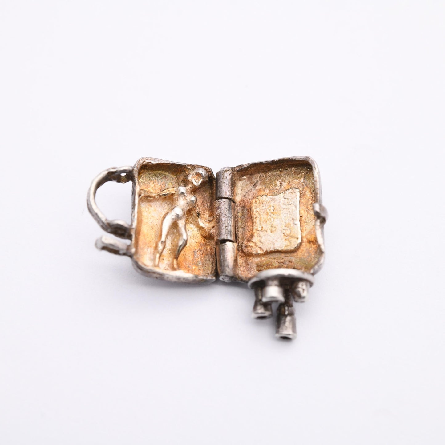 Vintage Silver Opening Film Camera Charm Pendant - Sunbathing Lady | Humorous Message | Gift for Charm Bracelet