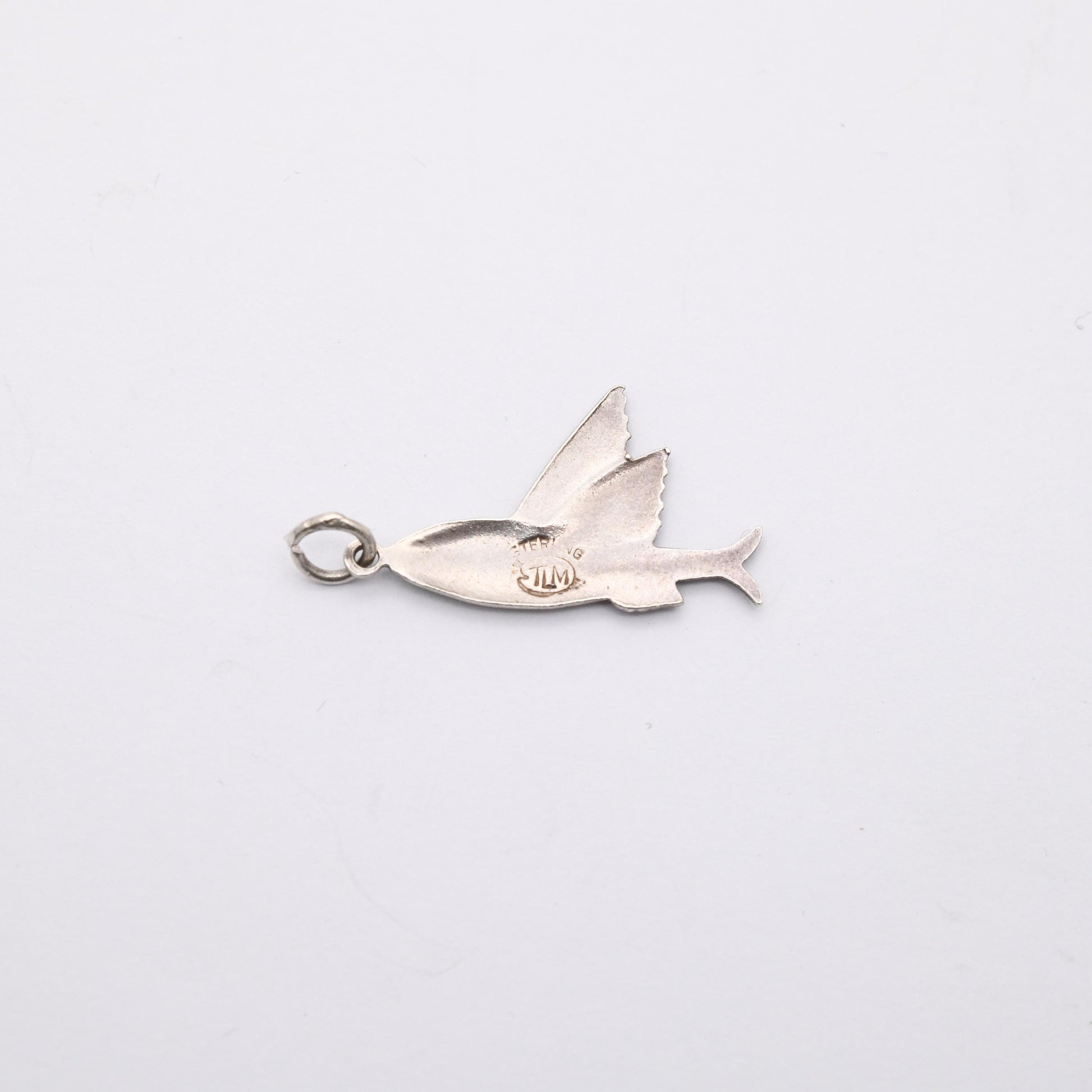Vintage TLM Sterling Silver Green Enamel Flying Fish Souvenir Charm Pendant - 1950 | Animal | Fish | Gift for Charm Bracelet
