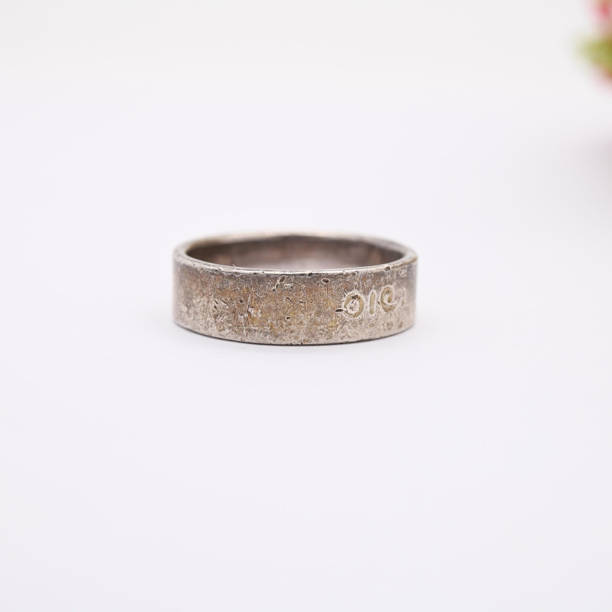 Vintage Sterling Silver Simple Band Ring - Engraved Text Design Ring | Everyday Jewellery | Band | UK Size - T | US Size - 9 3/4