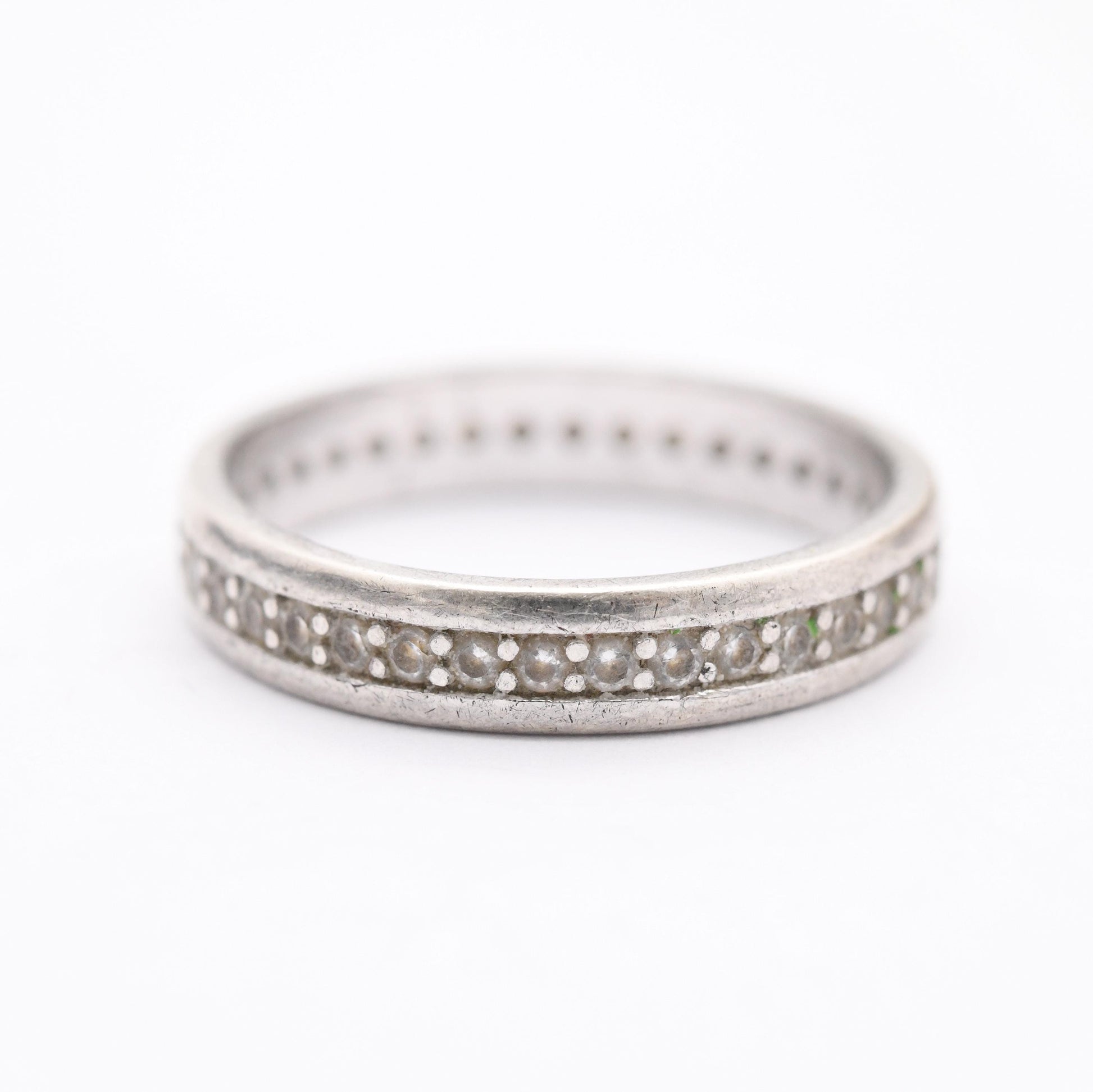 Vintage Sterling Silver and CZ Eternity Band Ring - Sparkly Clear Stones | Flush Pavé Band | UK Size - P | US Size - 8